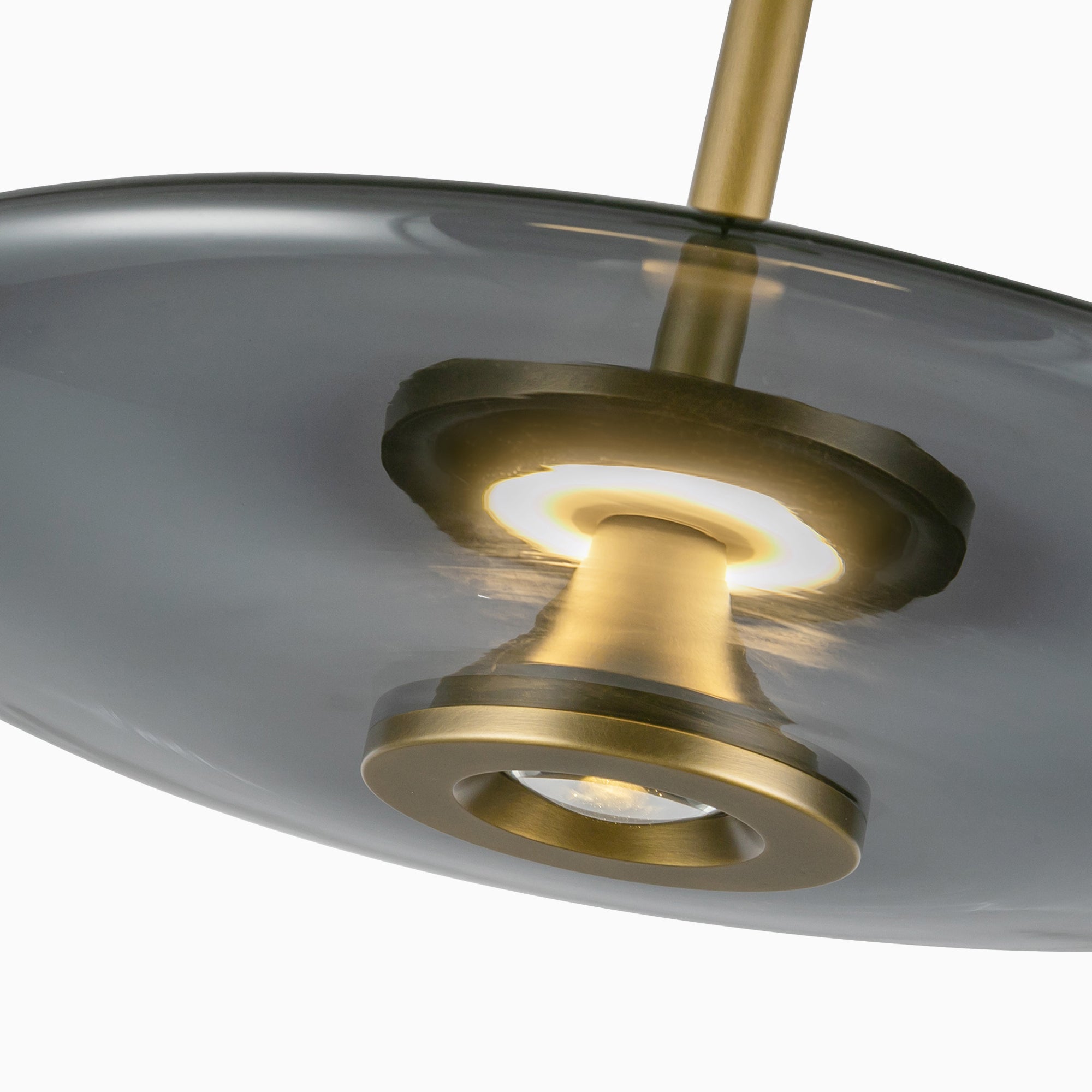 Adler 17" LED Pendant in Vintage Brass/Smoked Glass, Universal Voltage