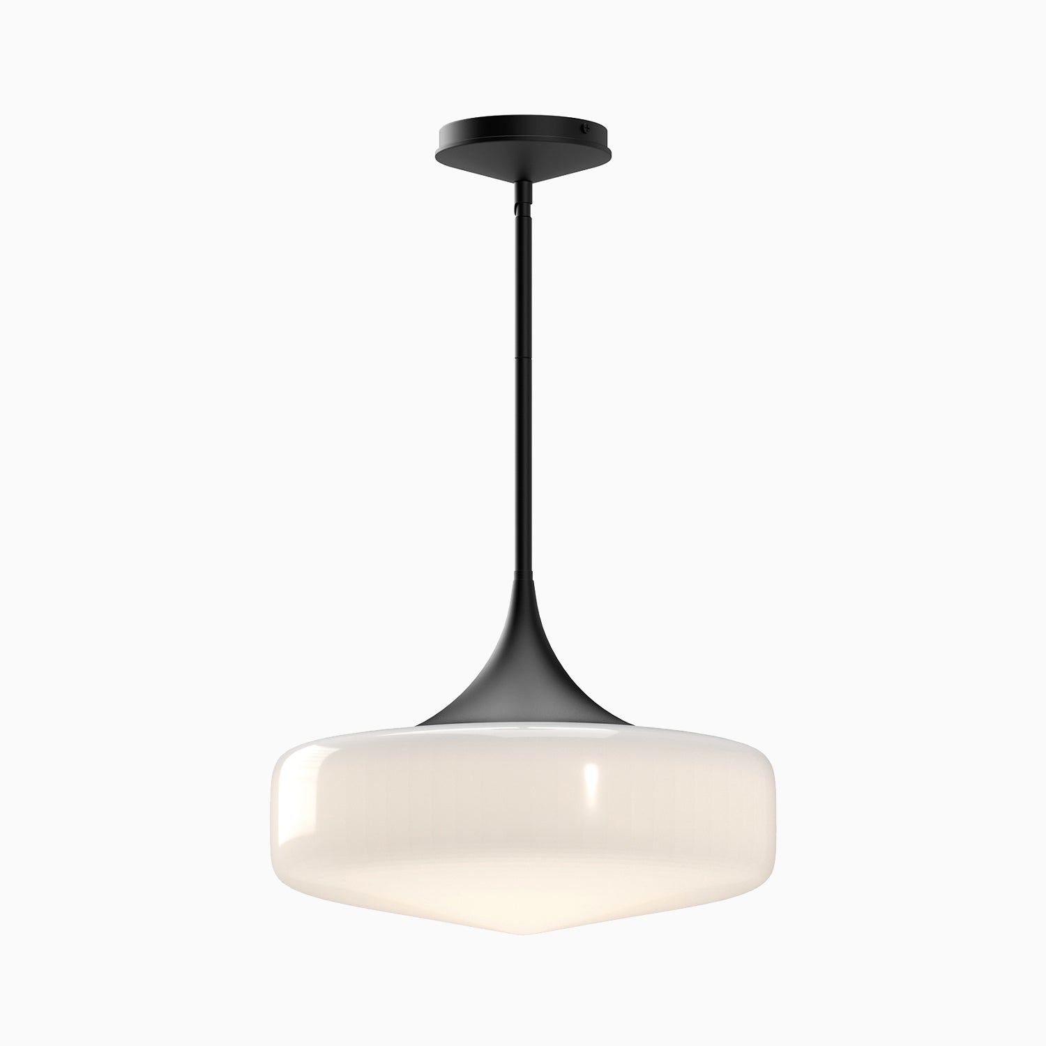Lowen 14" 1 Light Pendant in Matte Black/Glossy Opal Glass