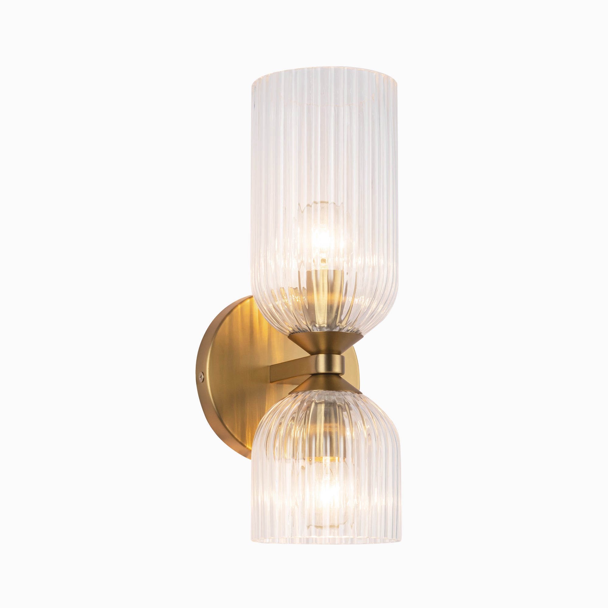 Madison 12" Socket Wall/Vanity Light in Brushed Gold/Clear Ribbed Glass