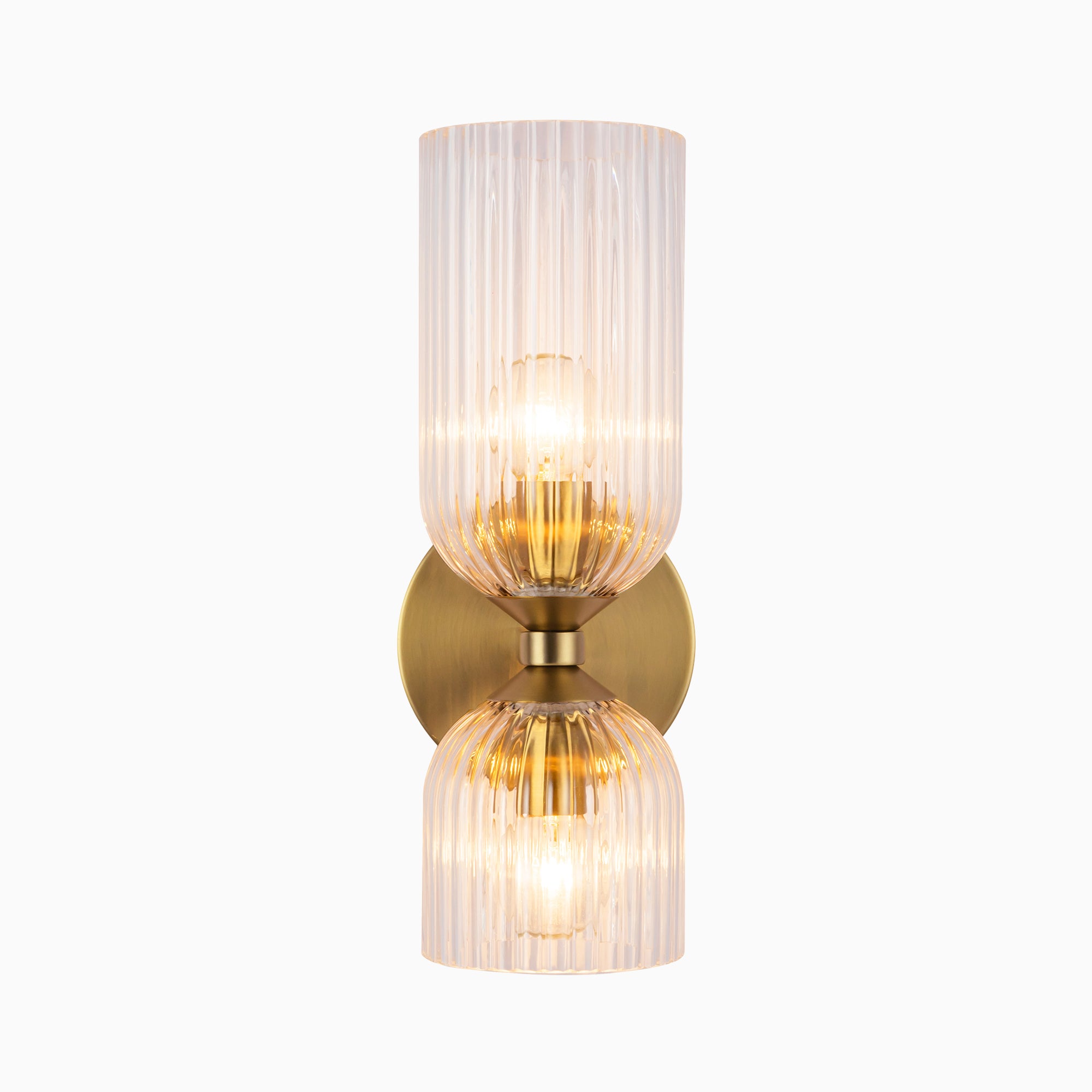 Madison 12" Socket Wall/Vanity Light in Brushed Gold/Clear Ribbed Glass