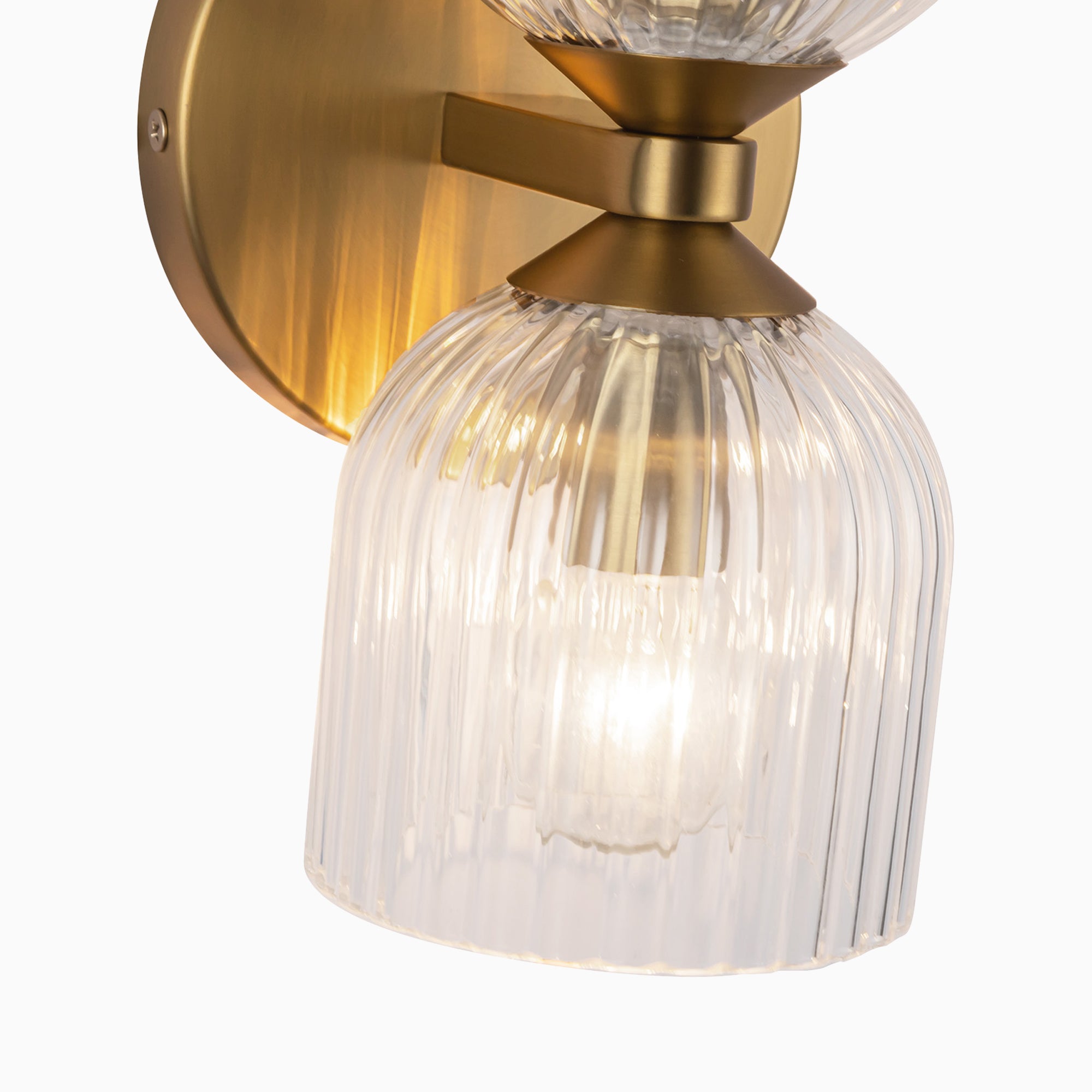 Madison 12" Socket Wall/Vanity Light in Brushed Gold/Clear Ribbed Glass