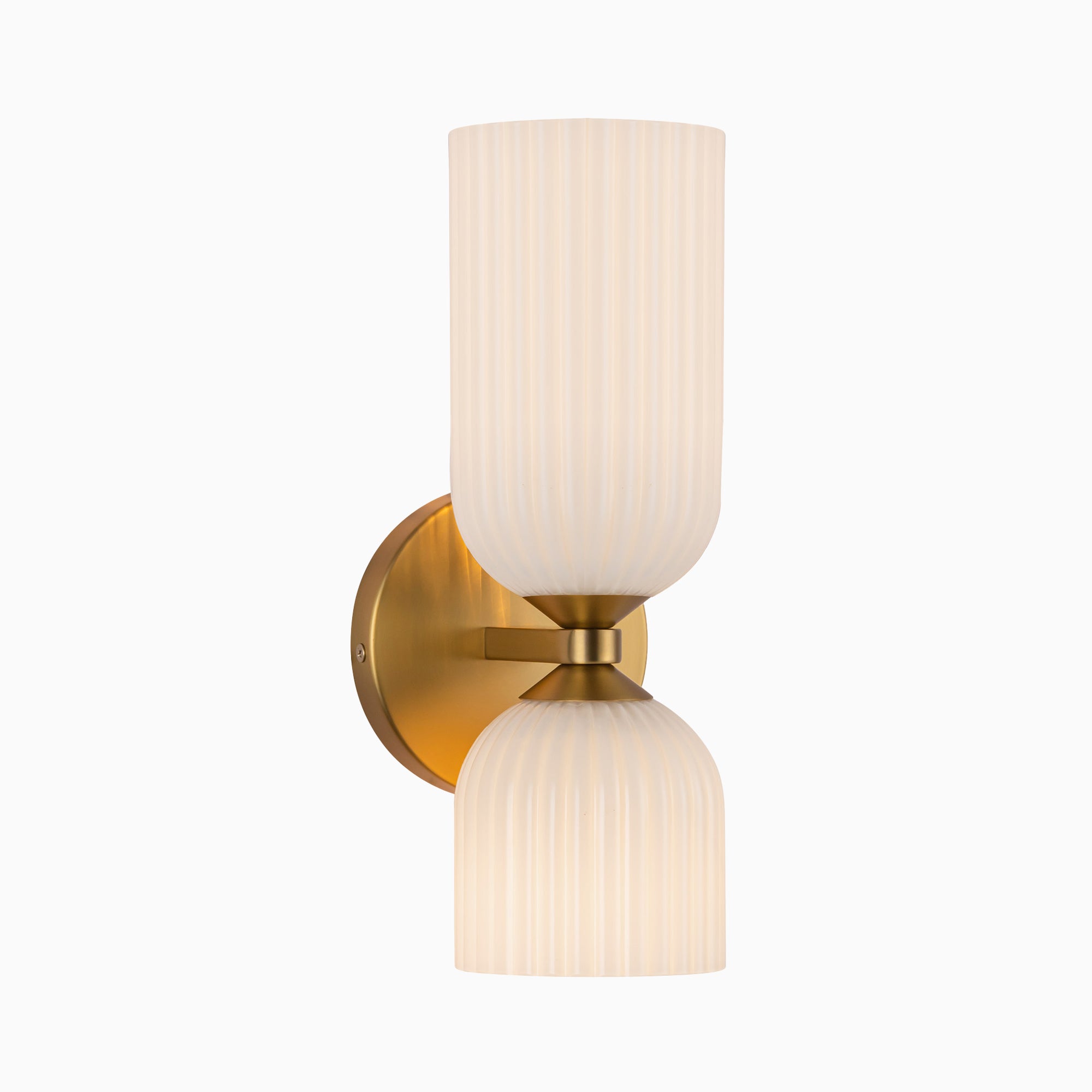 Madison 12" Socket Wall/Vanity Light in Brushed Gold and Glossy Ribbed Opal Glass