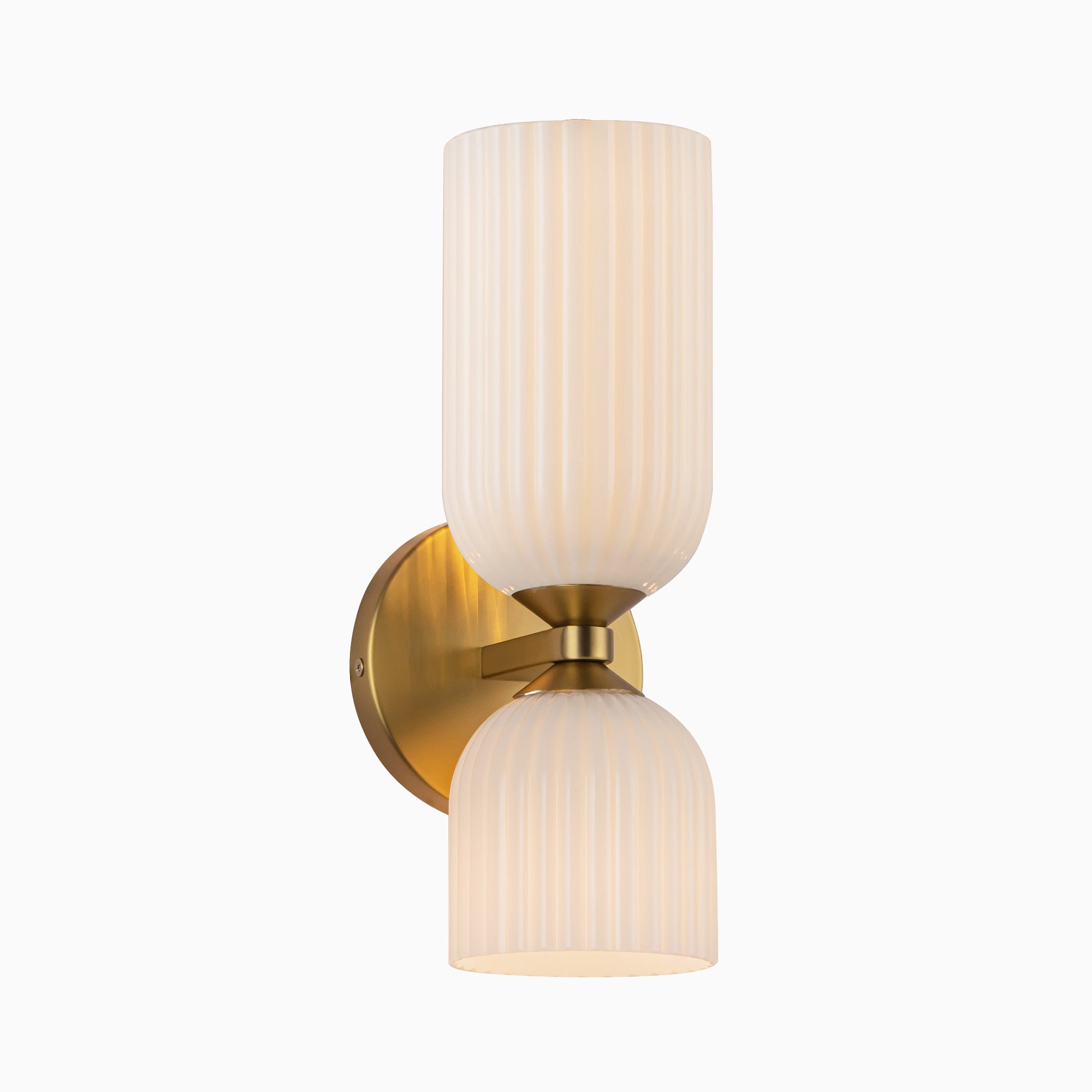 Madison 12" Socket Wall/Vanity Light in Brushed Gold and Glossy Ribbed Opal Glass