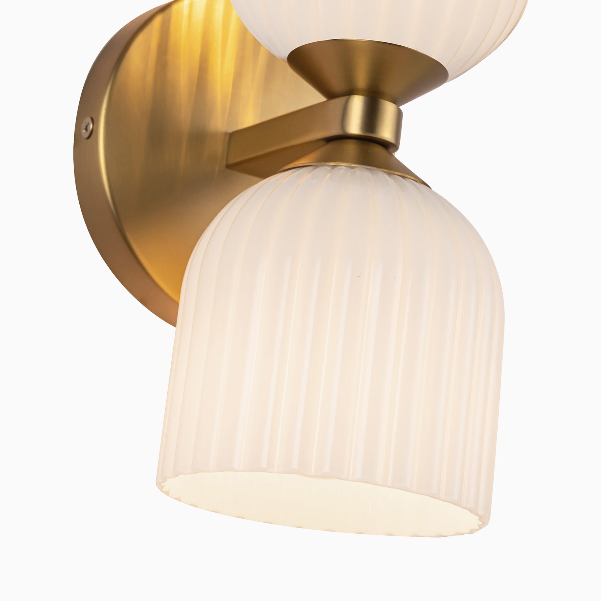 Madison 12" Socket Wall/Vanity Light in Brushed Gold and Glossy Ribbed Opal Glass