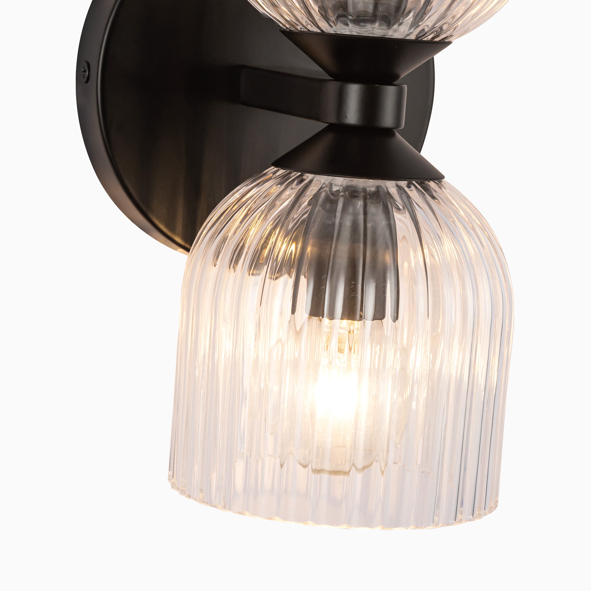 Madison 12" Socket Wall/Vanity Light in Matte Black/Clear Ribbed Glass