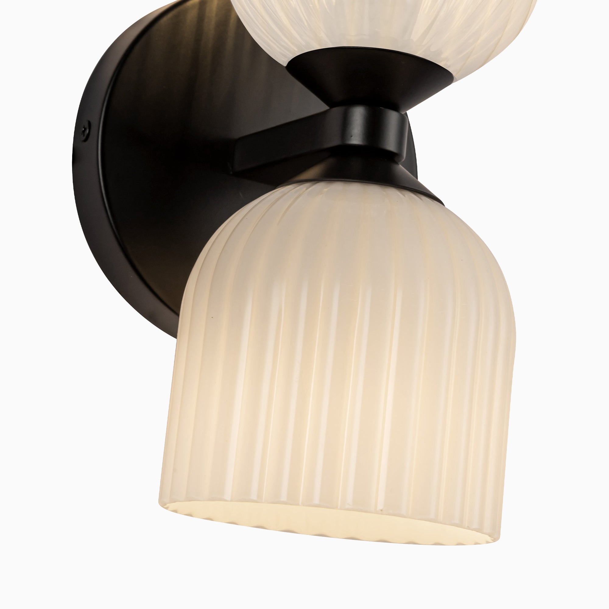 Madison 12" Socket Wall/Vanity Light in Matte Black/Glossy Ribbed Opal Glass