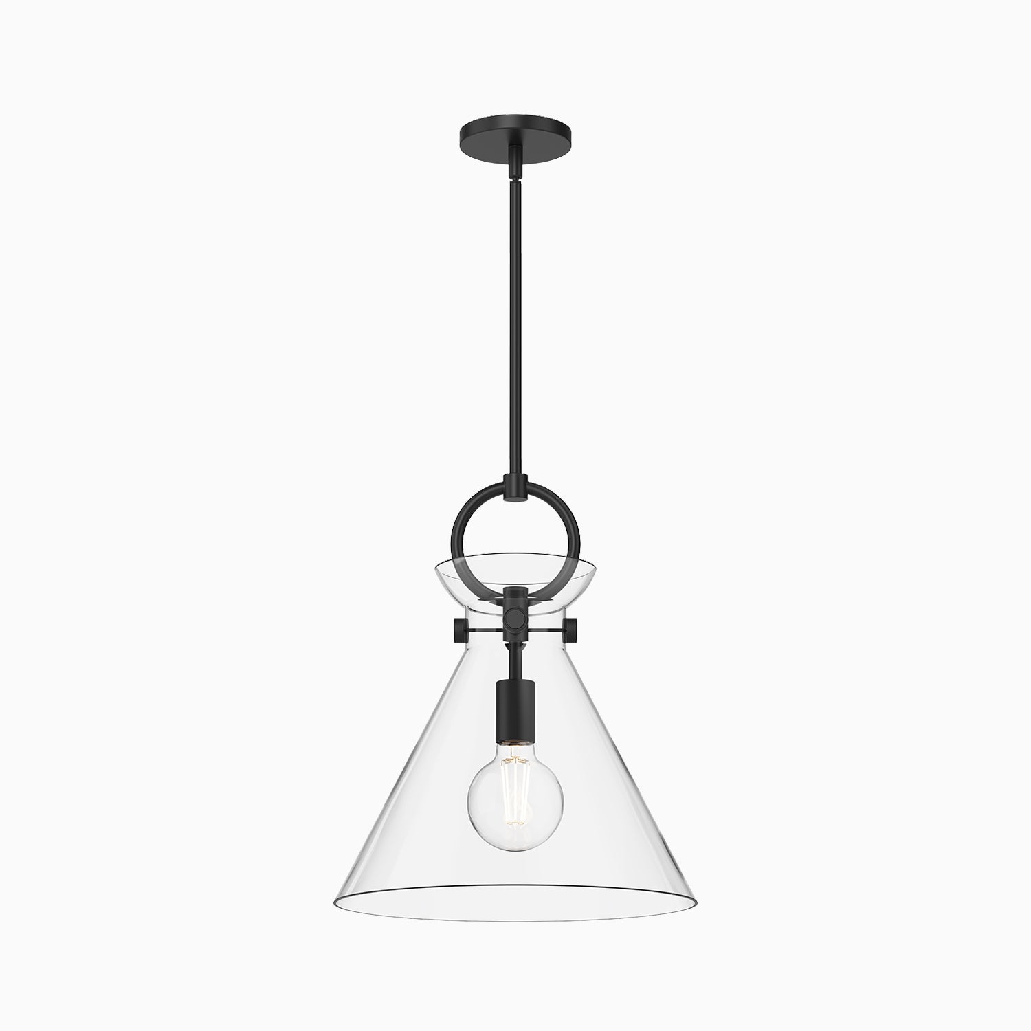 Brennan 14" 1 Light Pendant in Matte Black/Clear Glass