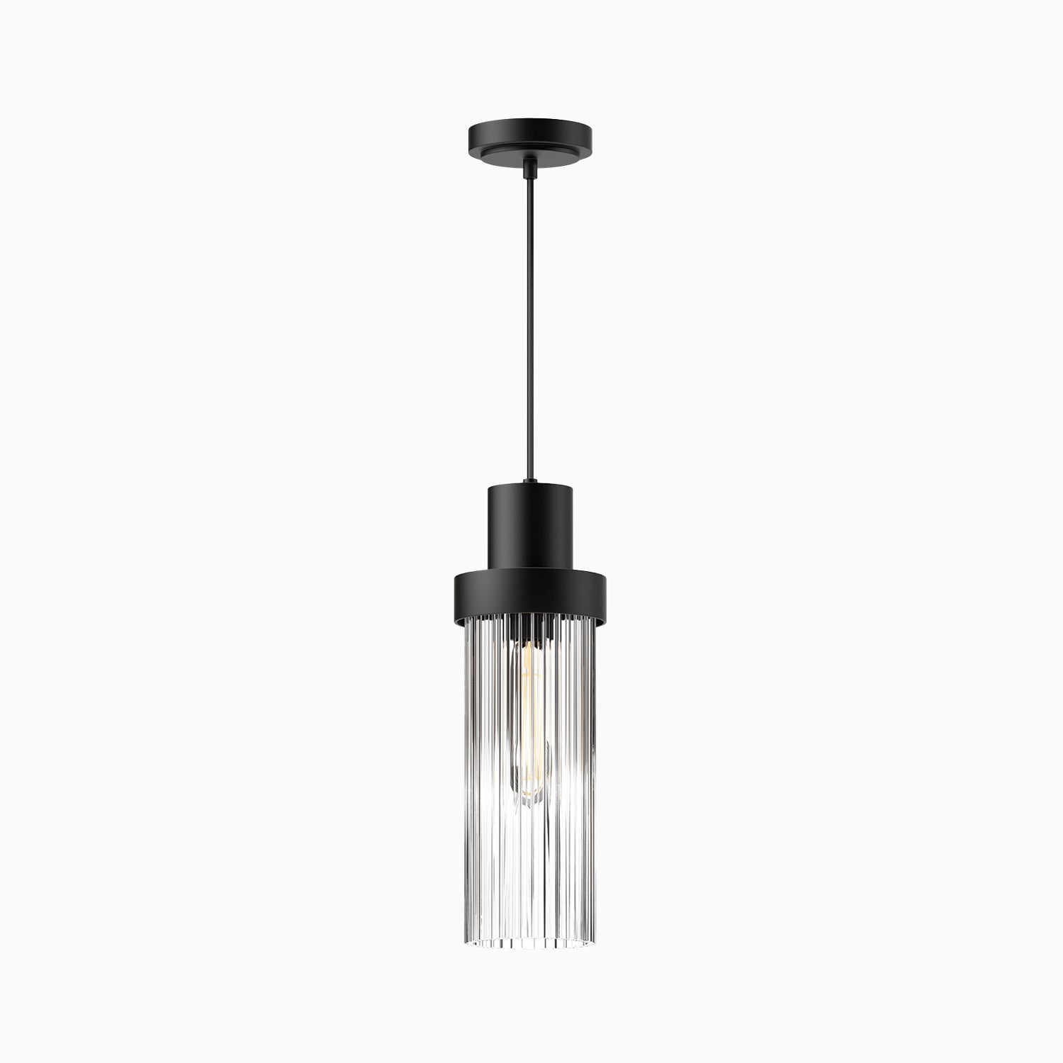 Gale 5" 1 Light Pendant in Matte Black/Clear Ribbed Glass