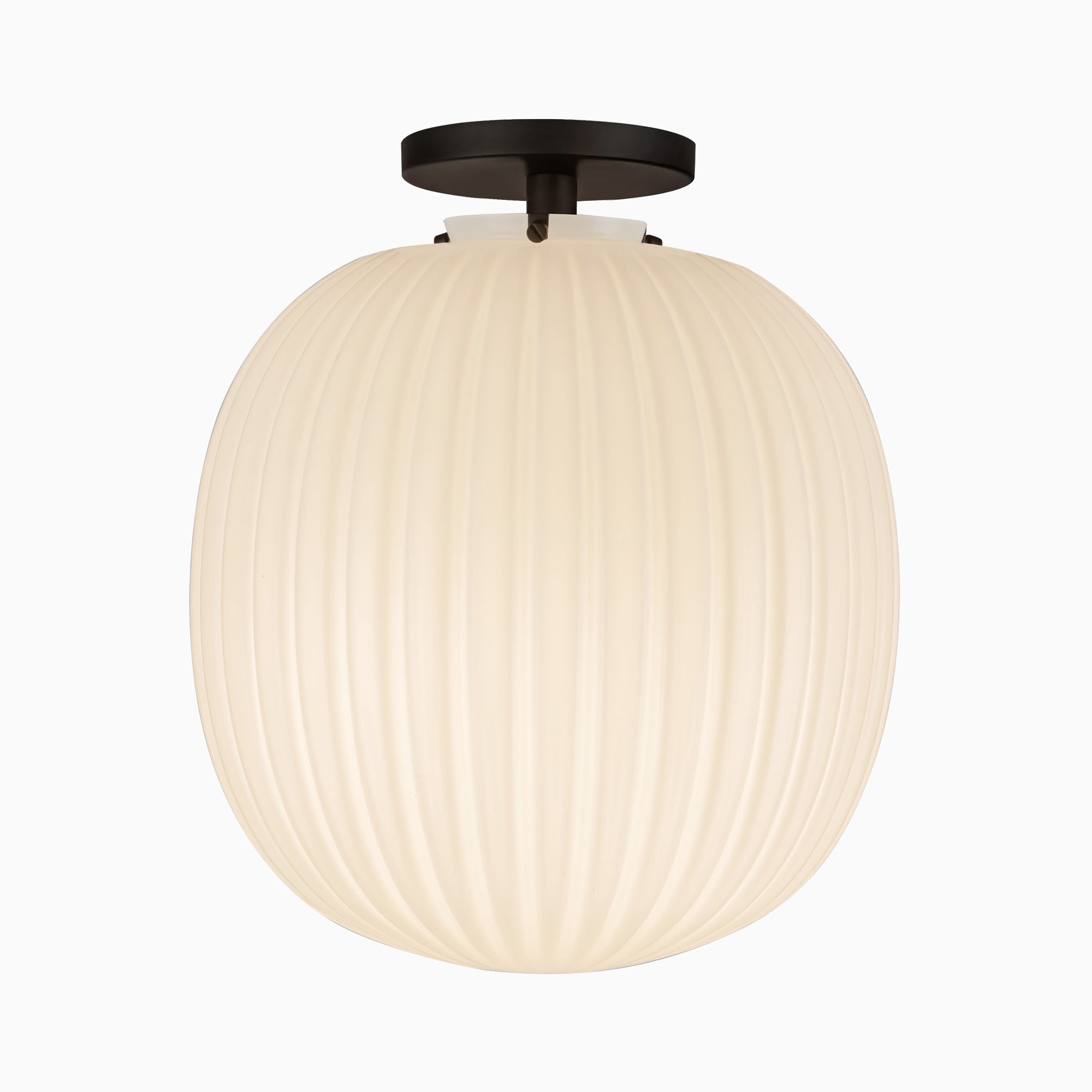 Cheyenne 12" Socket Semi-Flush Mount in Matte Black/Glossy Ribbed Opal Glass