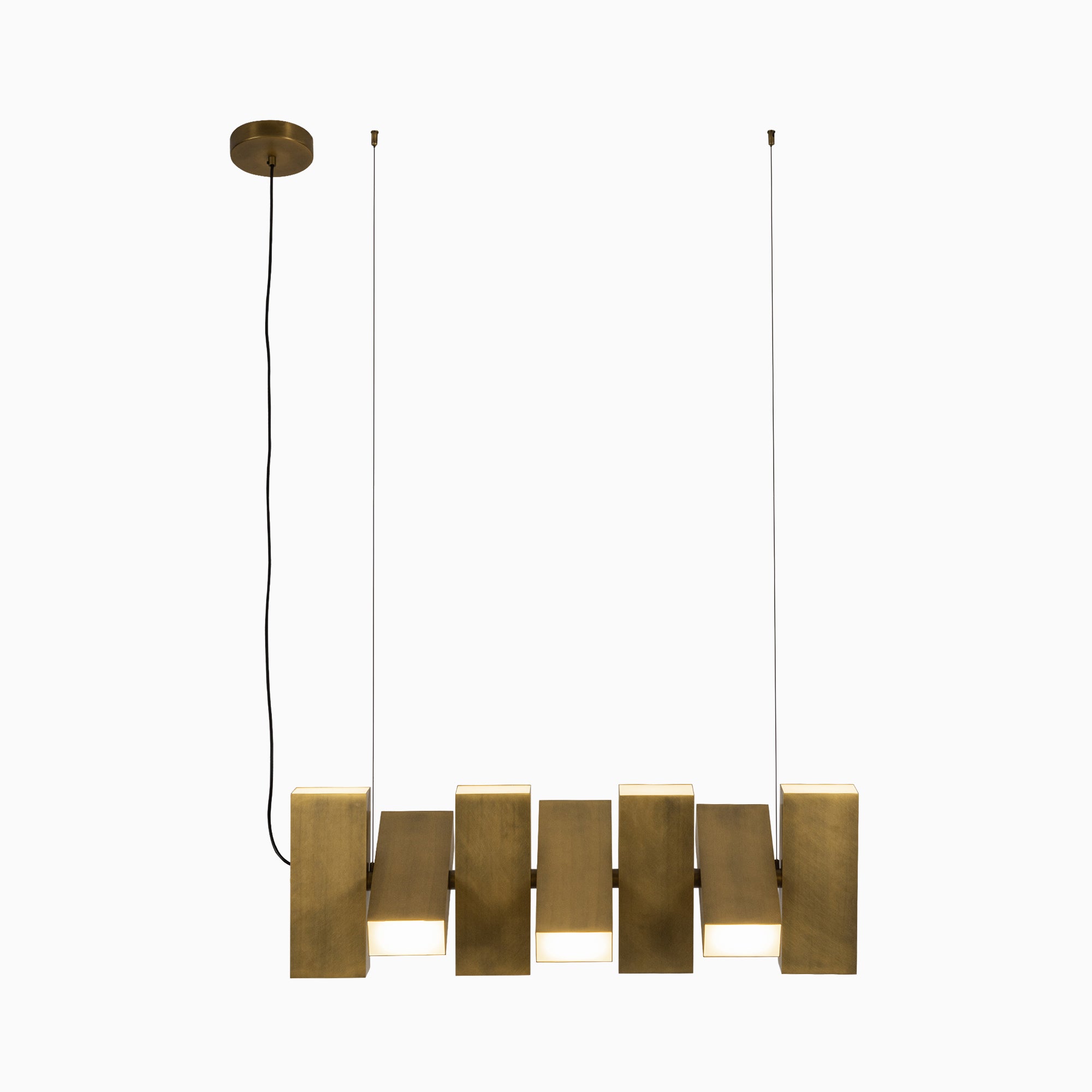 Jenkins 35" LED Linear Pendant in Vintage Brass, Universal Voltage