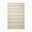 Handwoven rug made of wool, cotton and rayon with an off-white base and subtle, irregular brown horizontal stripes, offering a natural, textured look.