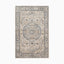 Power loomed area rug made of polypropylene and polyester, featuring an intricate medallion design in distressed beige, blue, and ivory tones, offering timeless elegance.