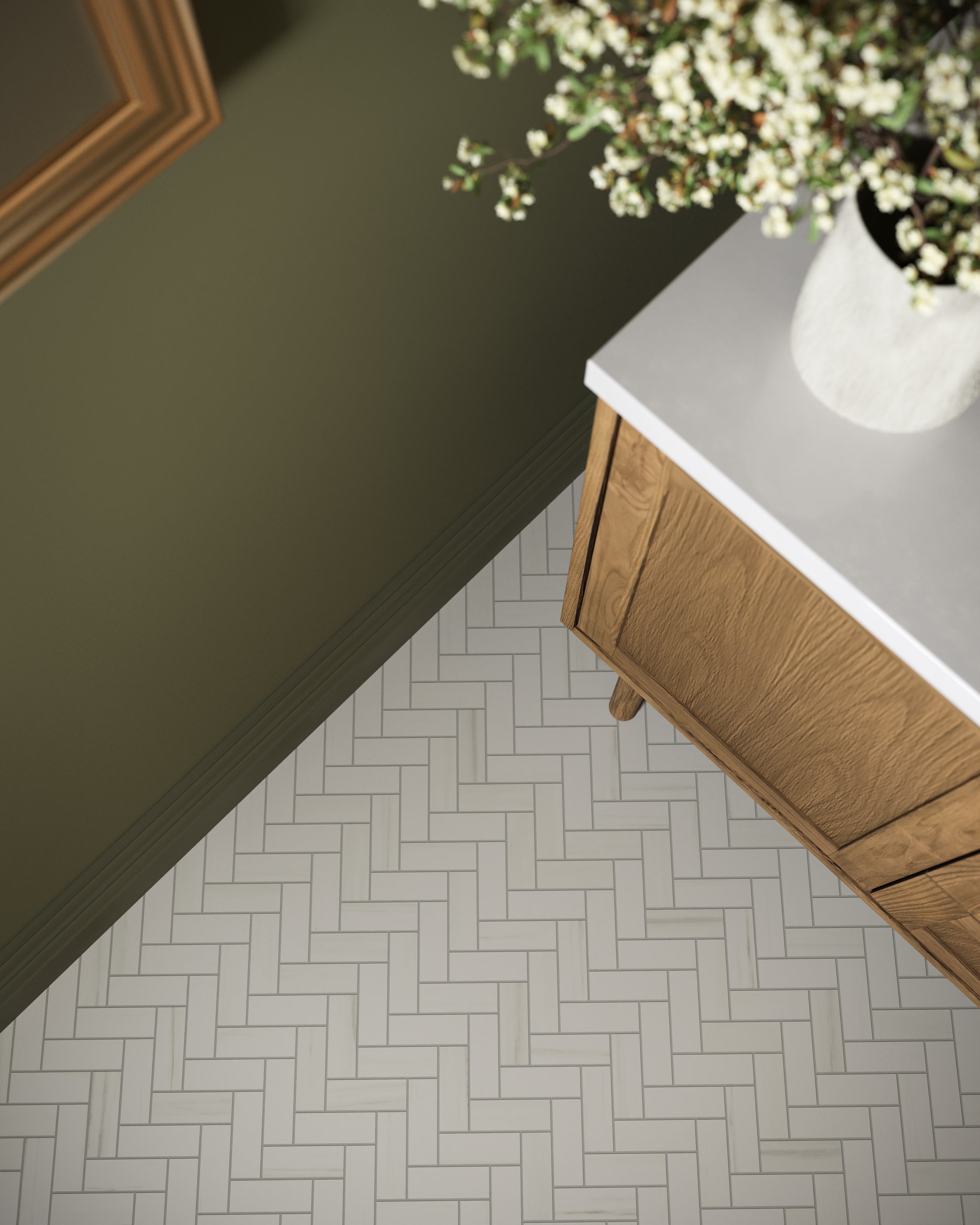 Chantel 12x15 Matte Porcelain Herringbone Mosaic Tile in Dolomite