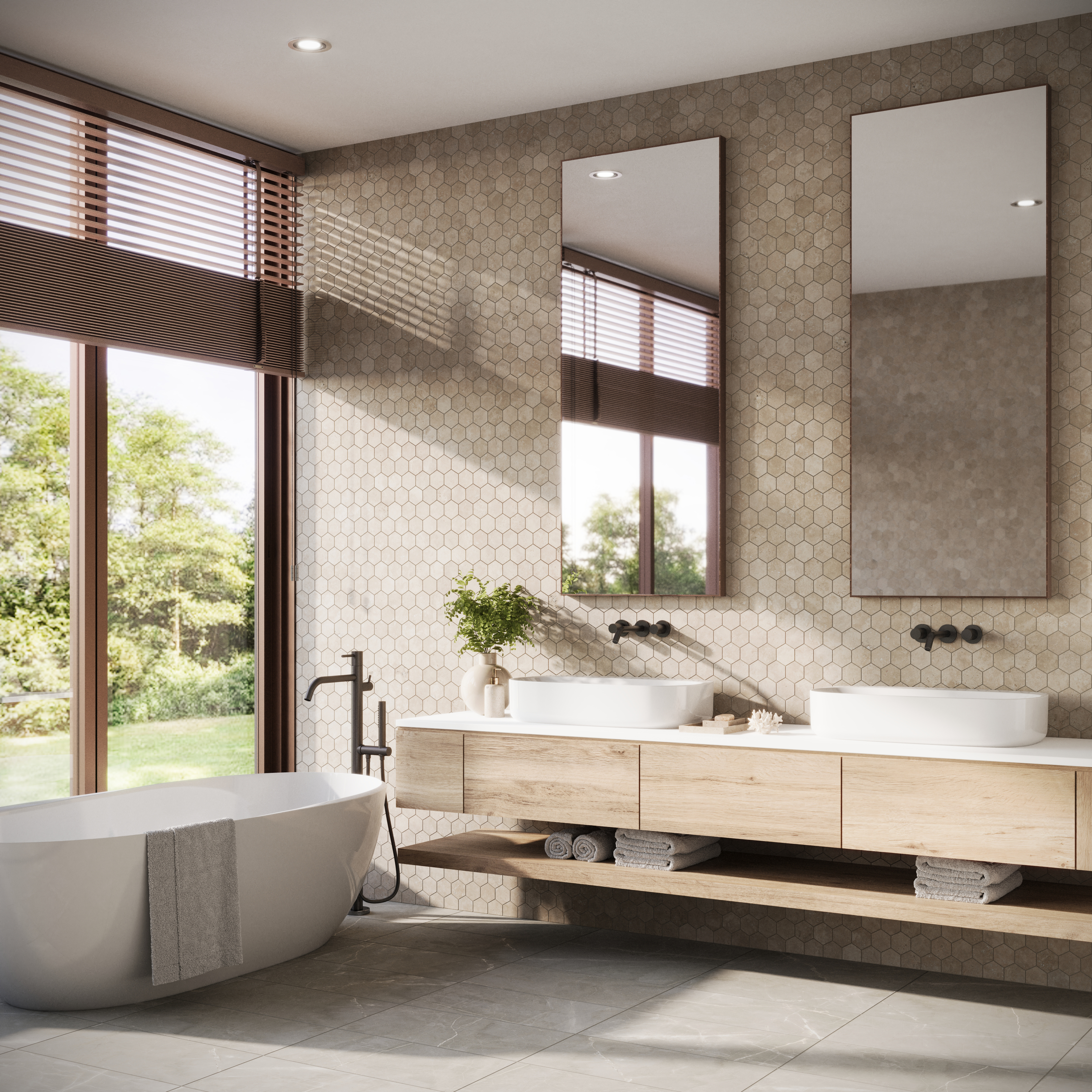 Leona 3x3 Matte Porcelain Hexagon Mosaic Tile in Marfil