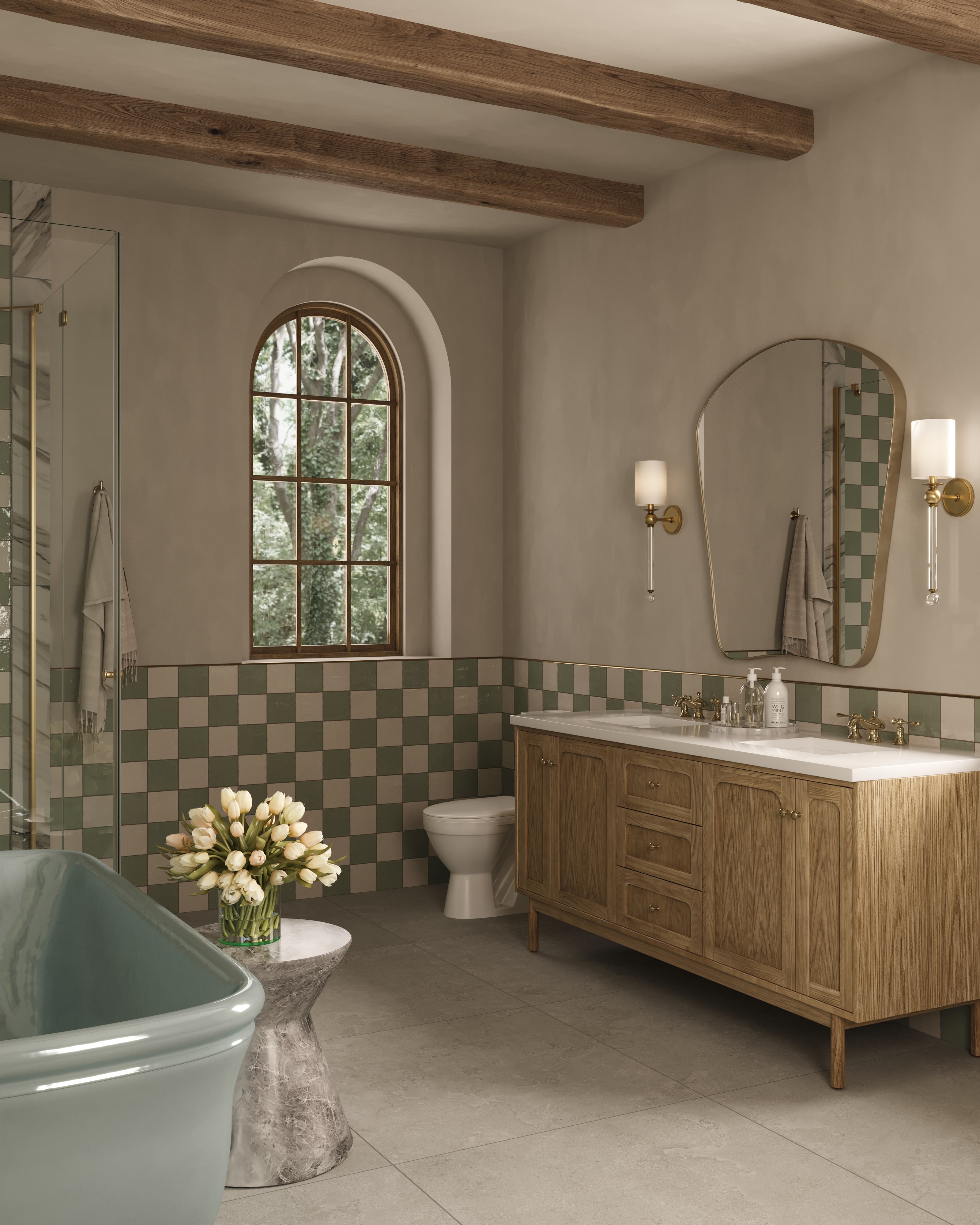 Abigail 72" Double Vanity in Light Natural Oak with 3 cm White Zeus Quartz Top