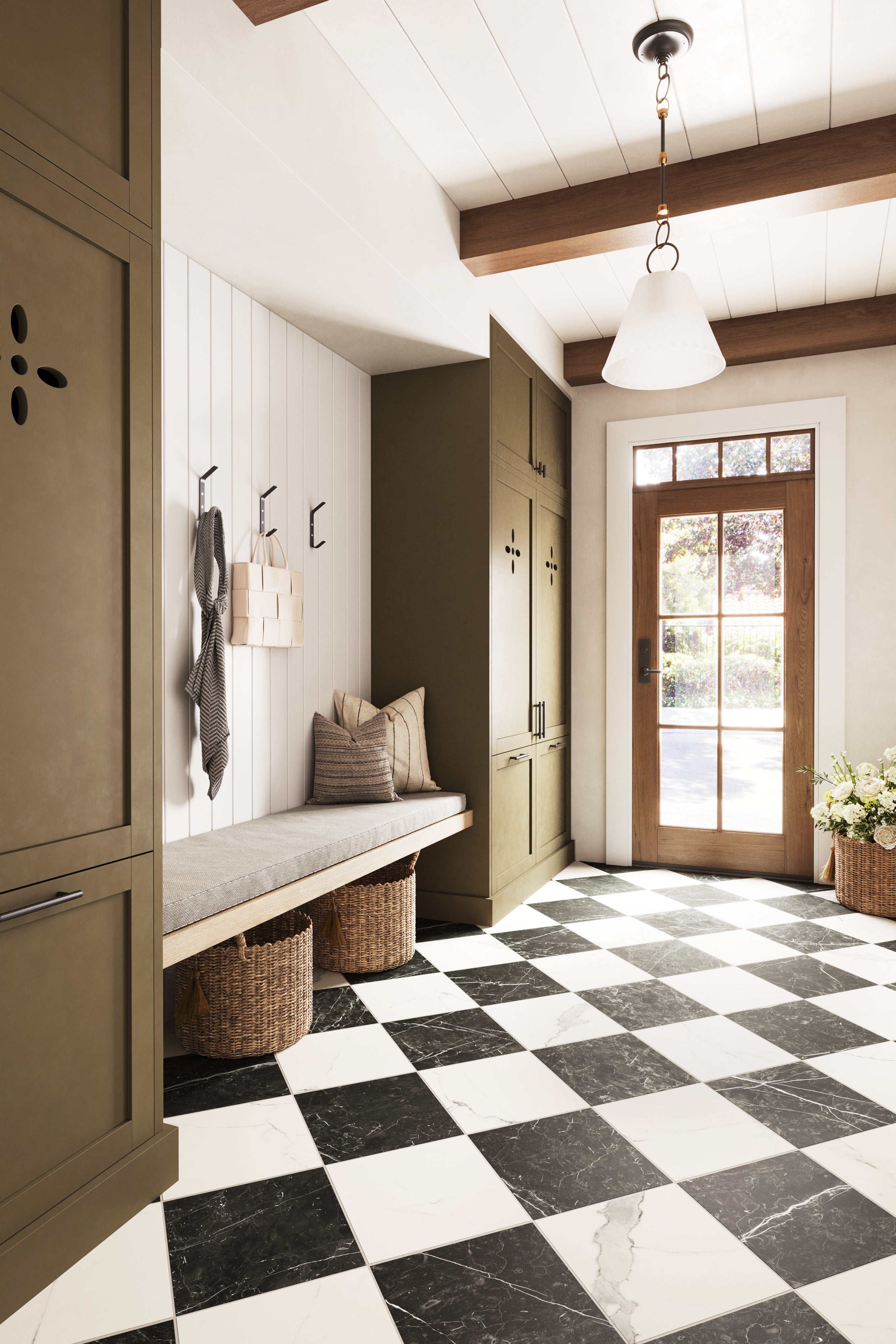 Vogue Black & White Checkered Porcelain Mosaic Tile - 12x12 Inch, Shiny Look, Designed In Italy