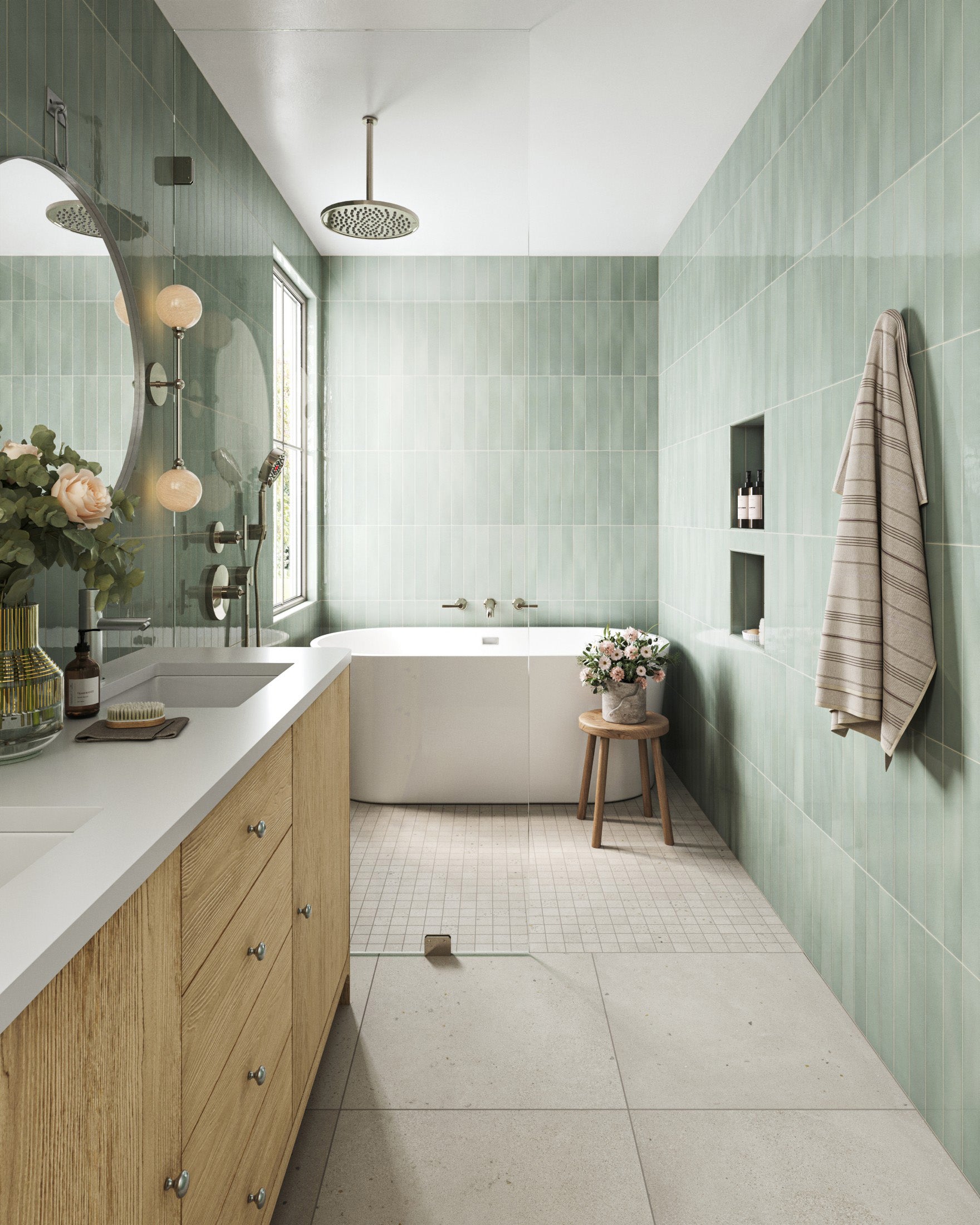 水着 Chloe Pistachio x Milky Tile Maisie 2.5x16 Glossy Ceramic Tile in Pistachio