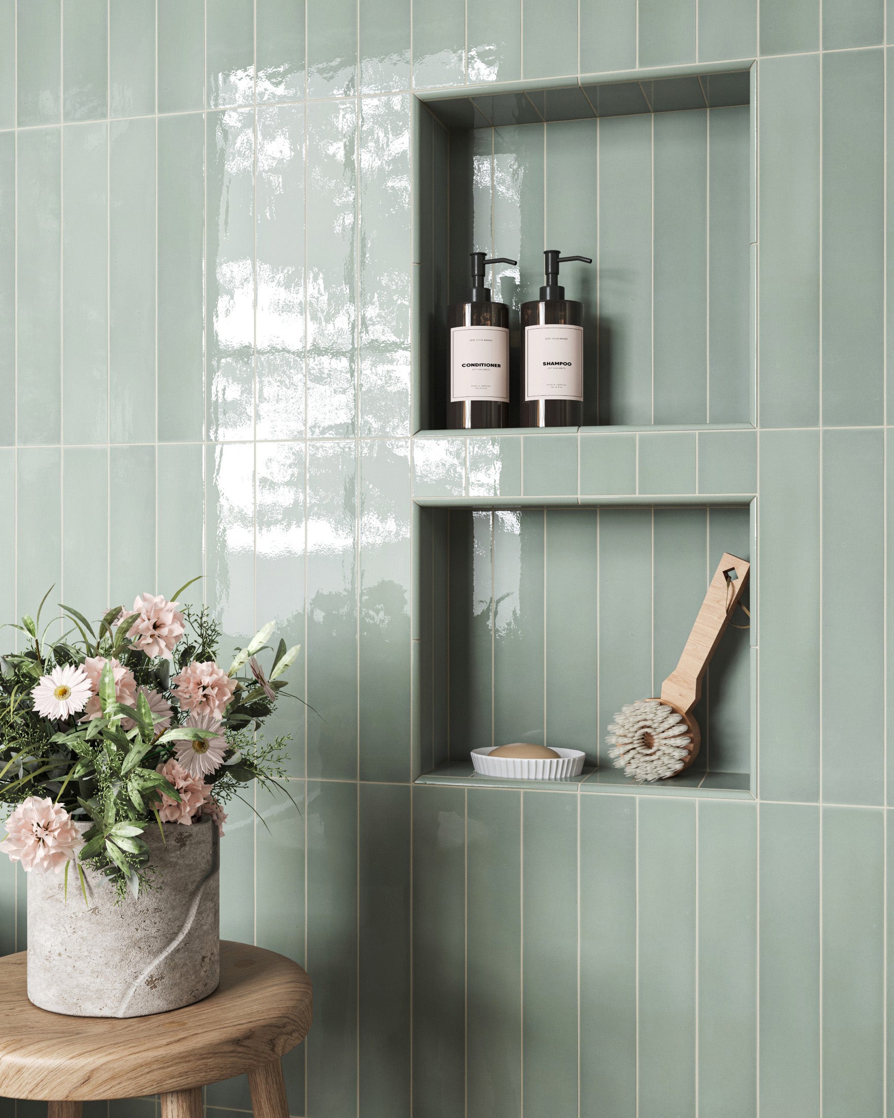  PORCELAIN ミニトレイ Maisie 0.5x8 Jolly Glossy Porcelain Tile in Pistachio
