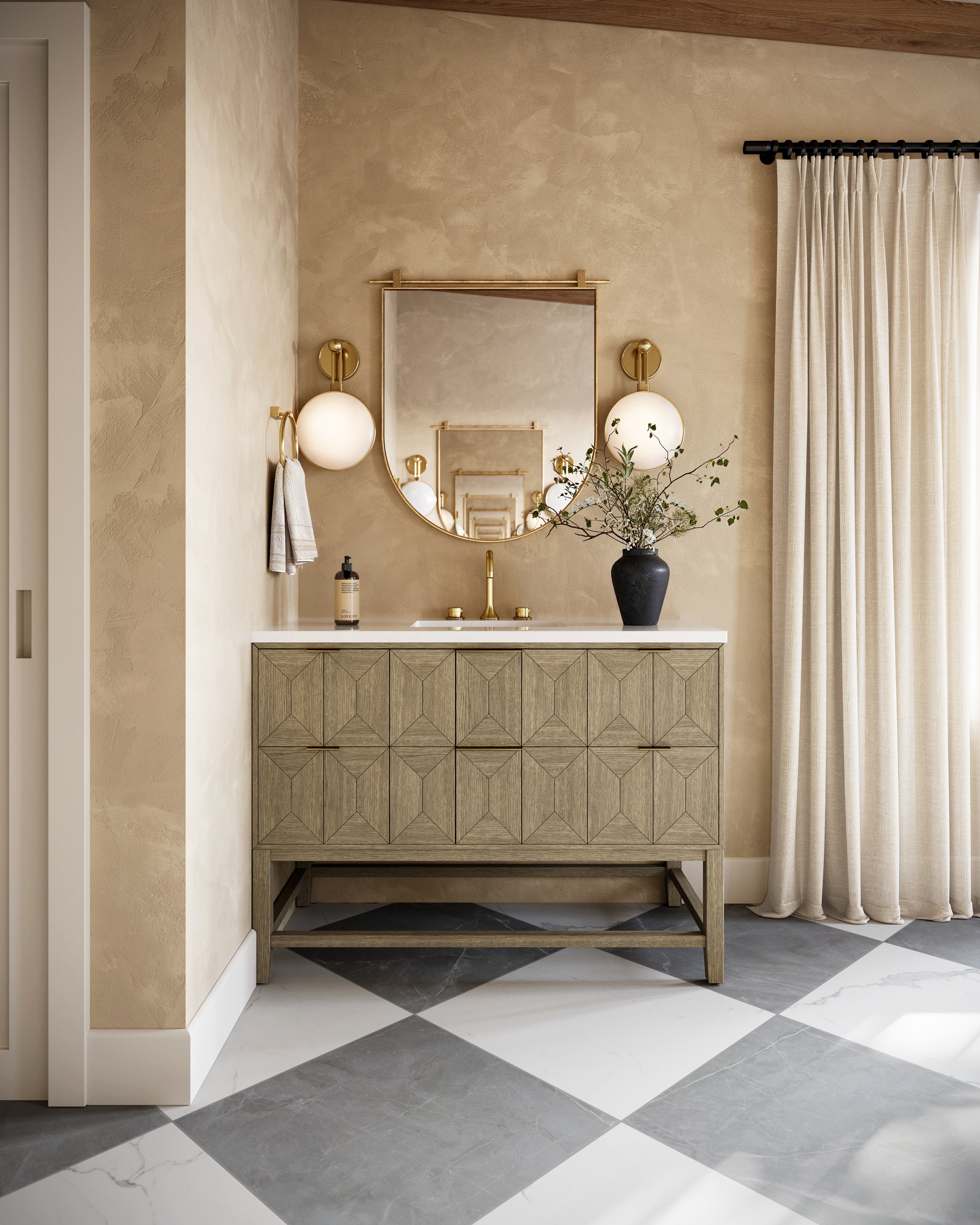 Gwen 48" Single Vanity in Pebble Oak with 3 cm White Zeus Quartz Top