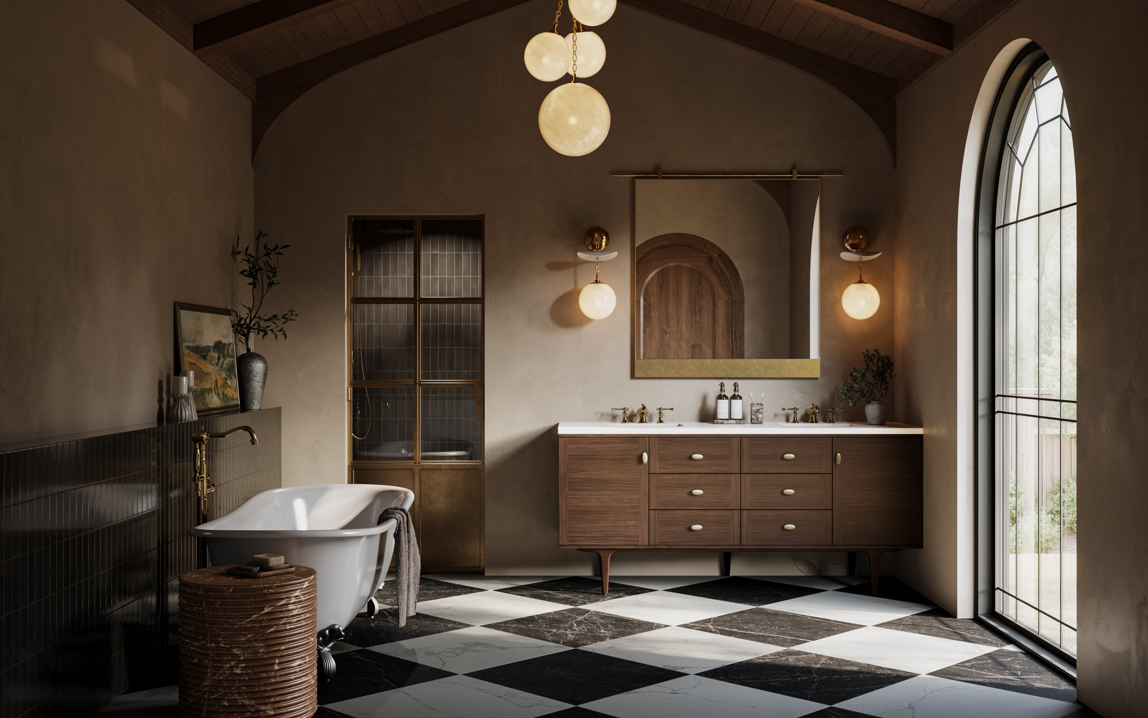 Leona 24x24 Checkerboard Matte Porcelain Tile in Calacatta and Nero Marquina