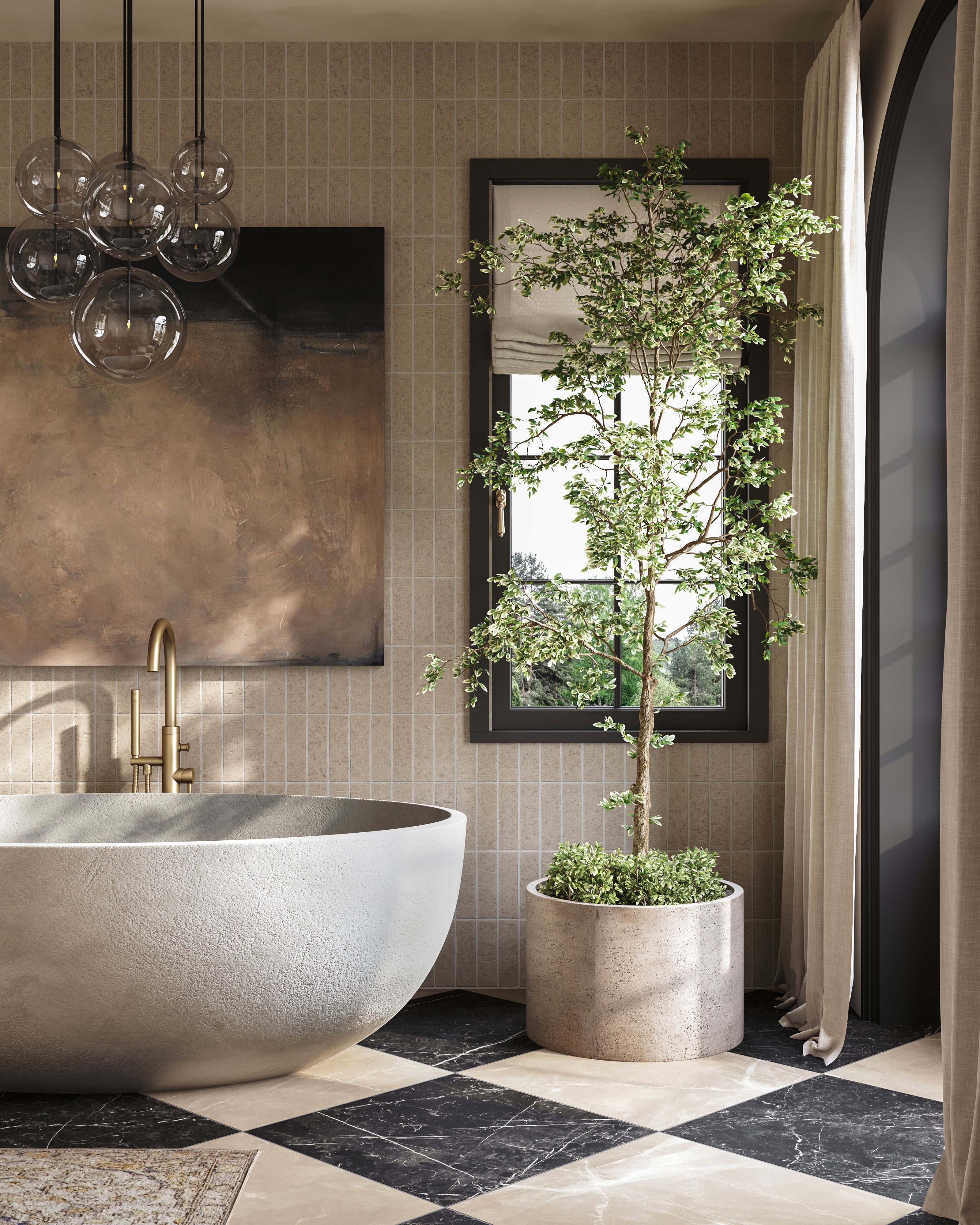 Leona 24x24 Checkerboard Matte Porcelain Tile in Marfil and Nero Marquina