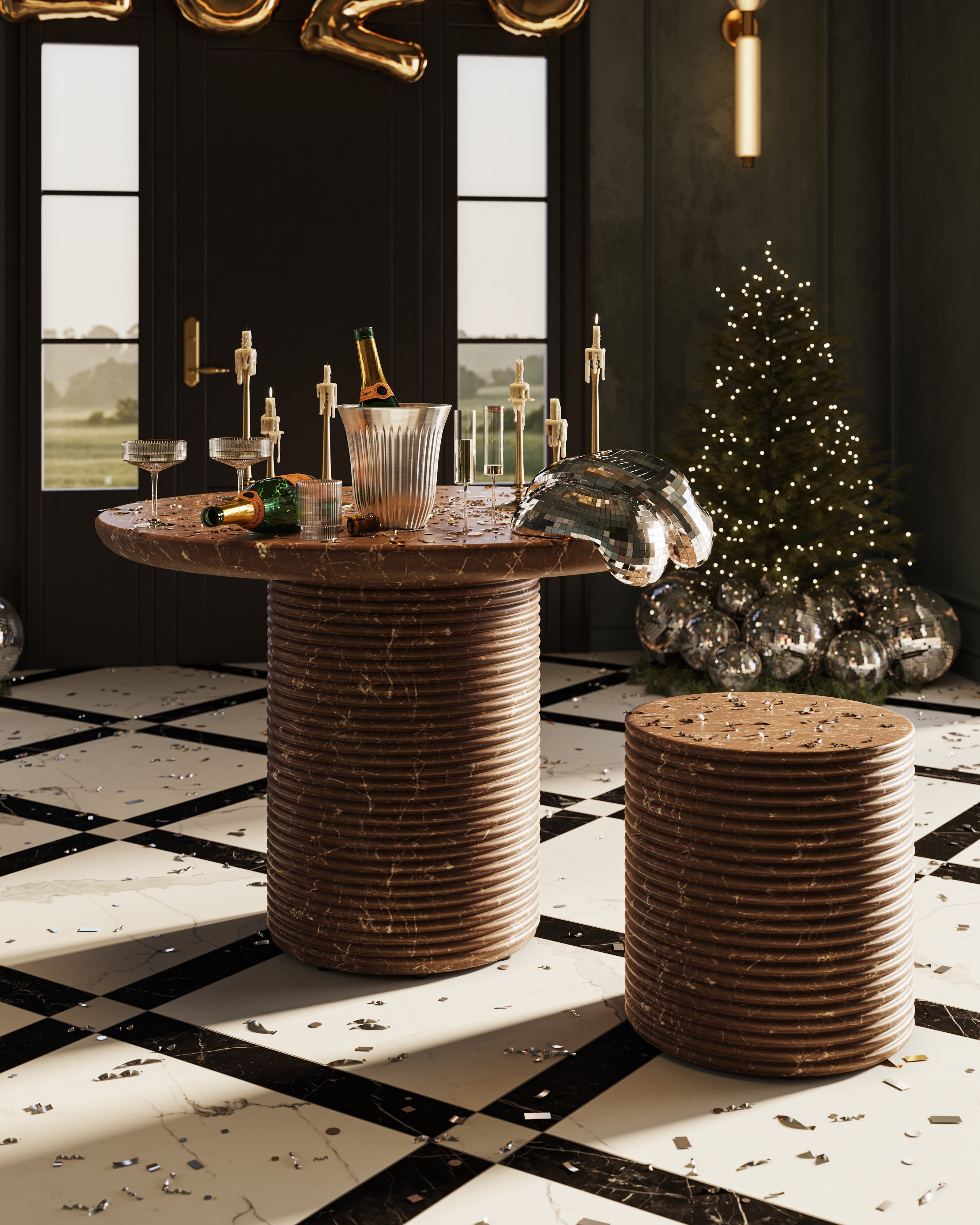 Leona 24x24 Checkerboard Matte Porcelain Tile in Marfil and Nero Marquina