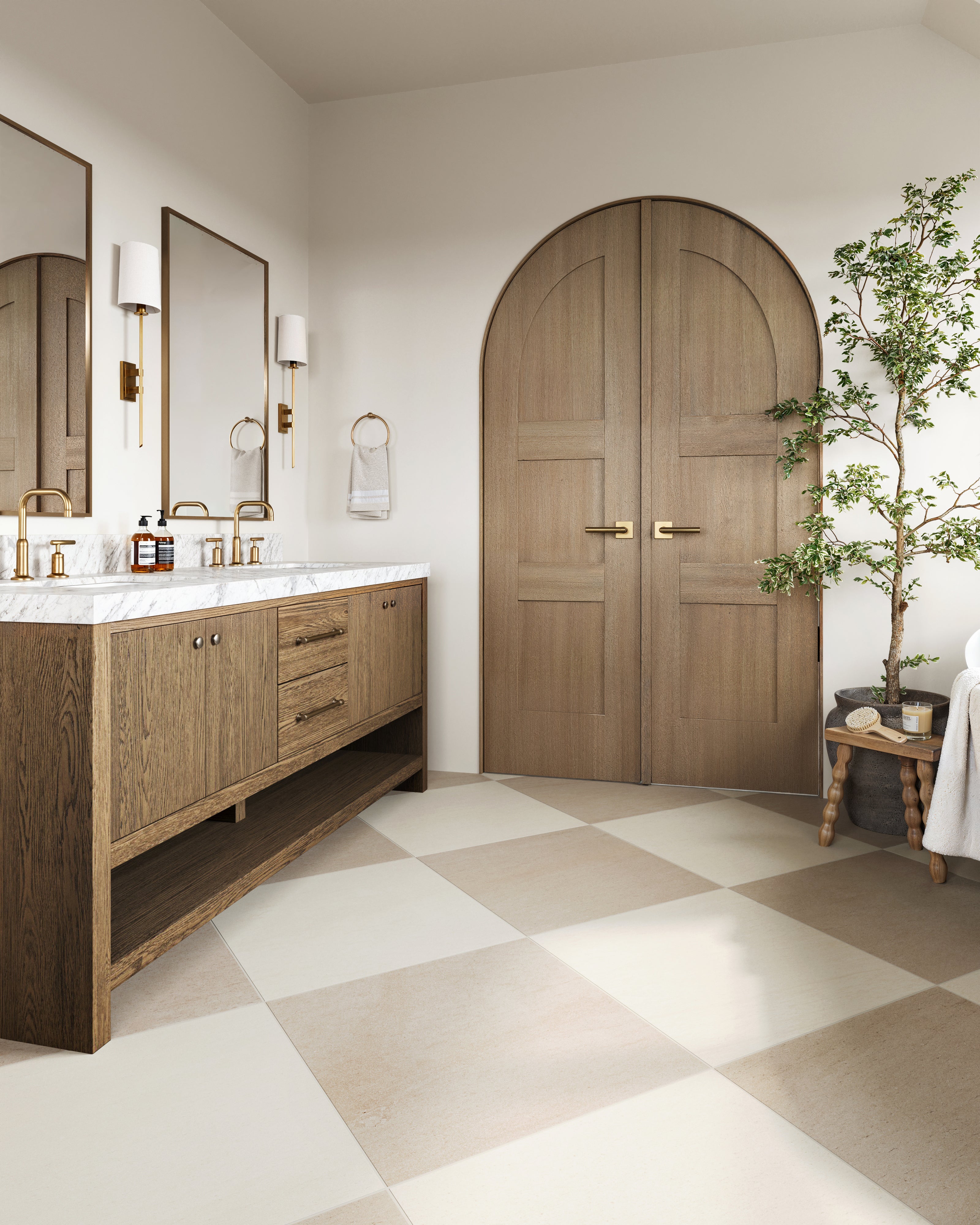 Brody 24x24 Checkerboard Matte Porcelain Tile in Sand and Dune