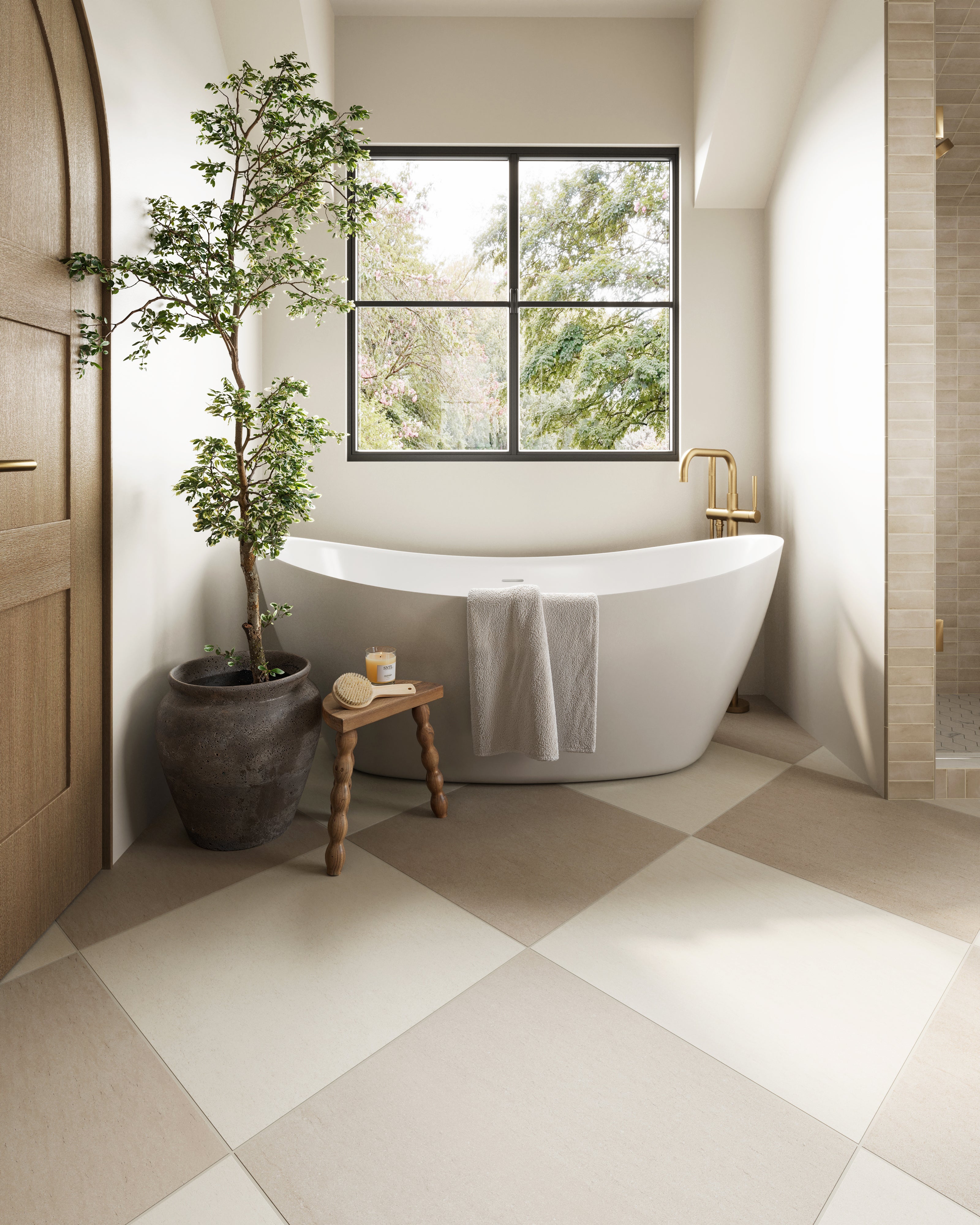 Brody 24x24 Checkerboard Matte Porcelain Tile in Sand and Dune