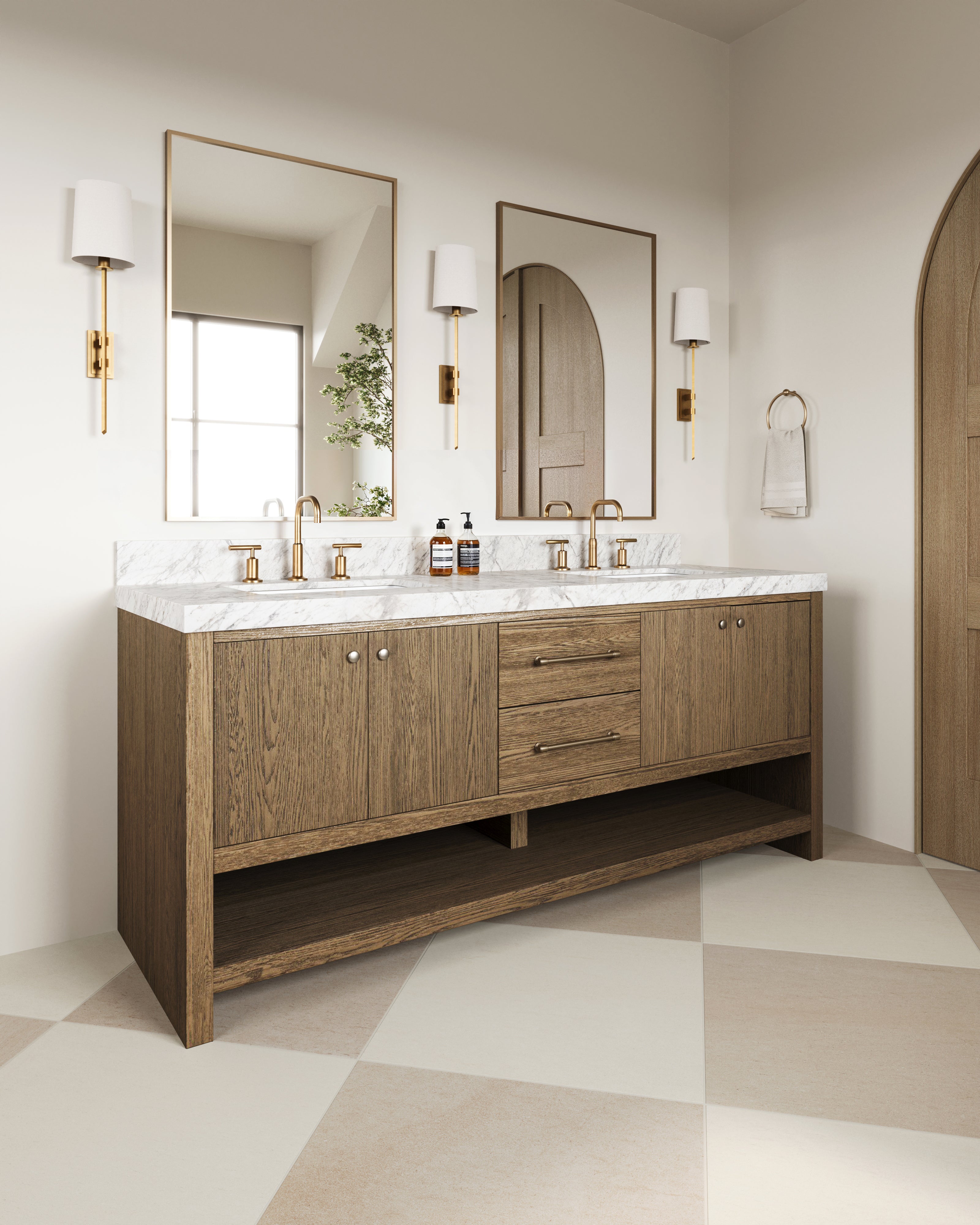 Brody 24x24 Checkerboard Matte Porcelain Tile in Sand and Dune