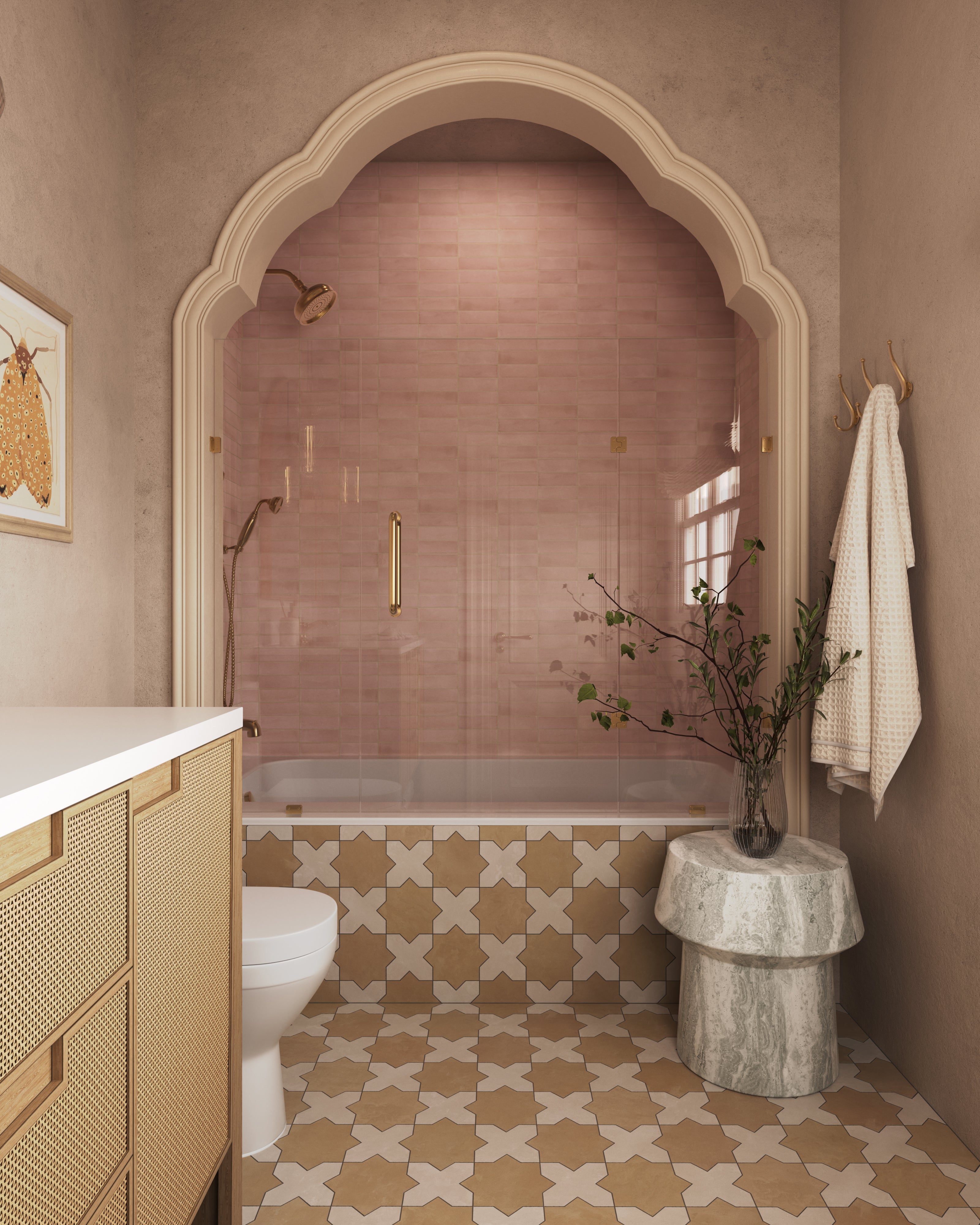 Isabel 11x11 Matte Porcelain Tile Star in Daffodil and Cross in Cream