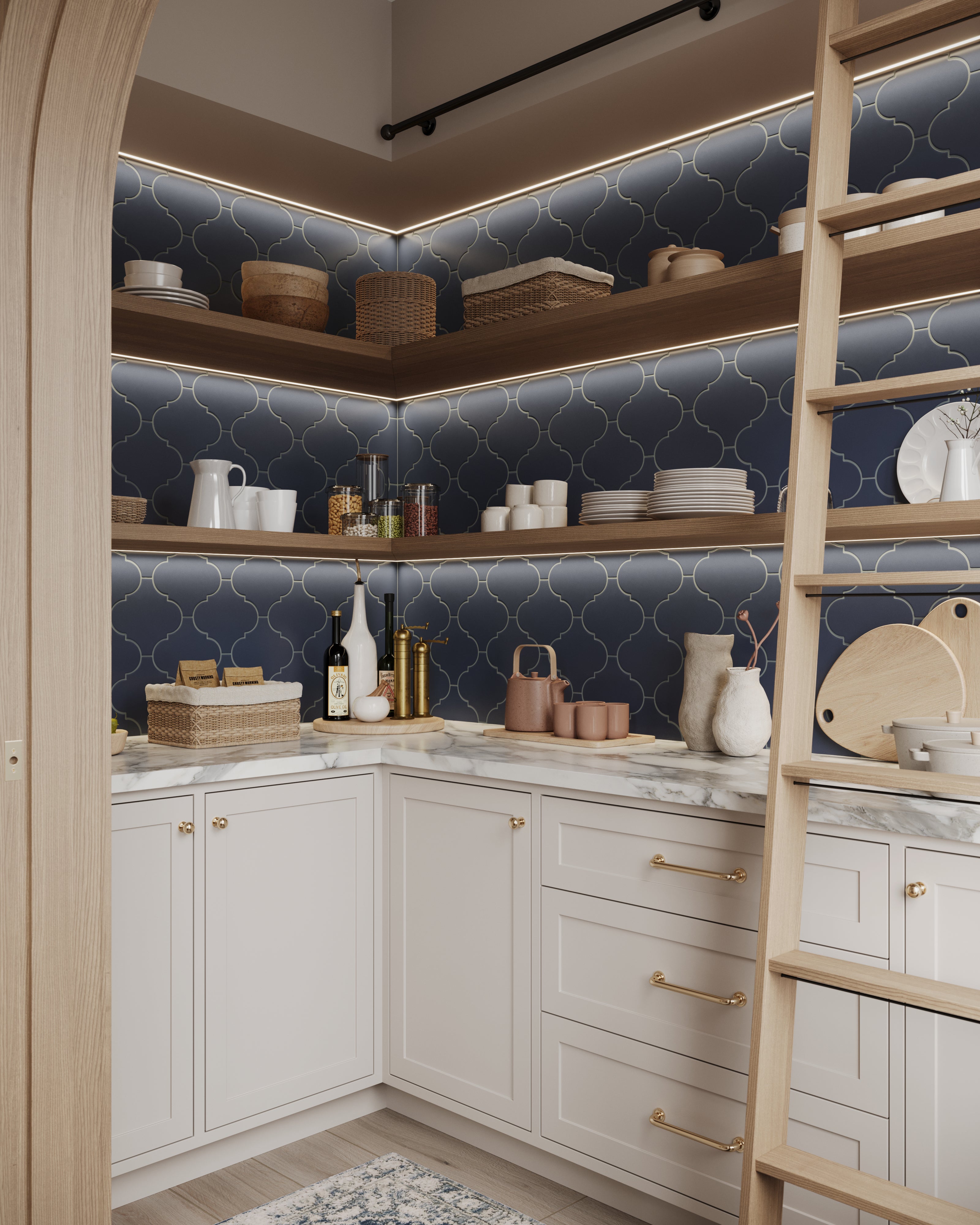 Jasmine 8x8 Arabesque Satin Porcelain Tile in Navy