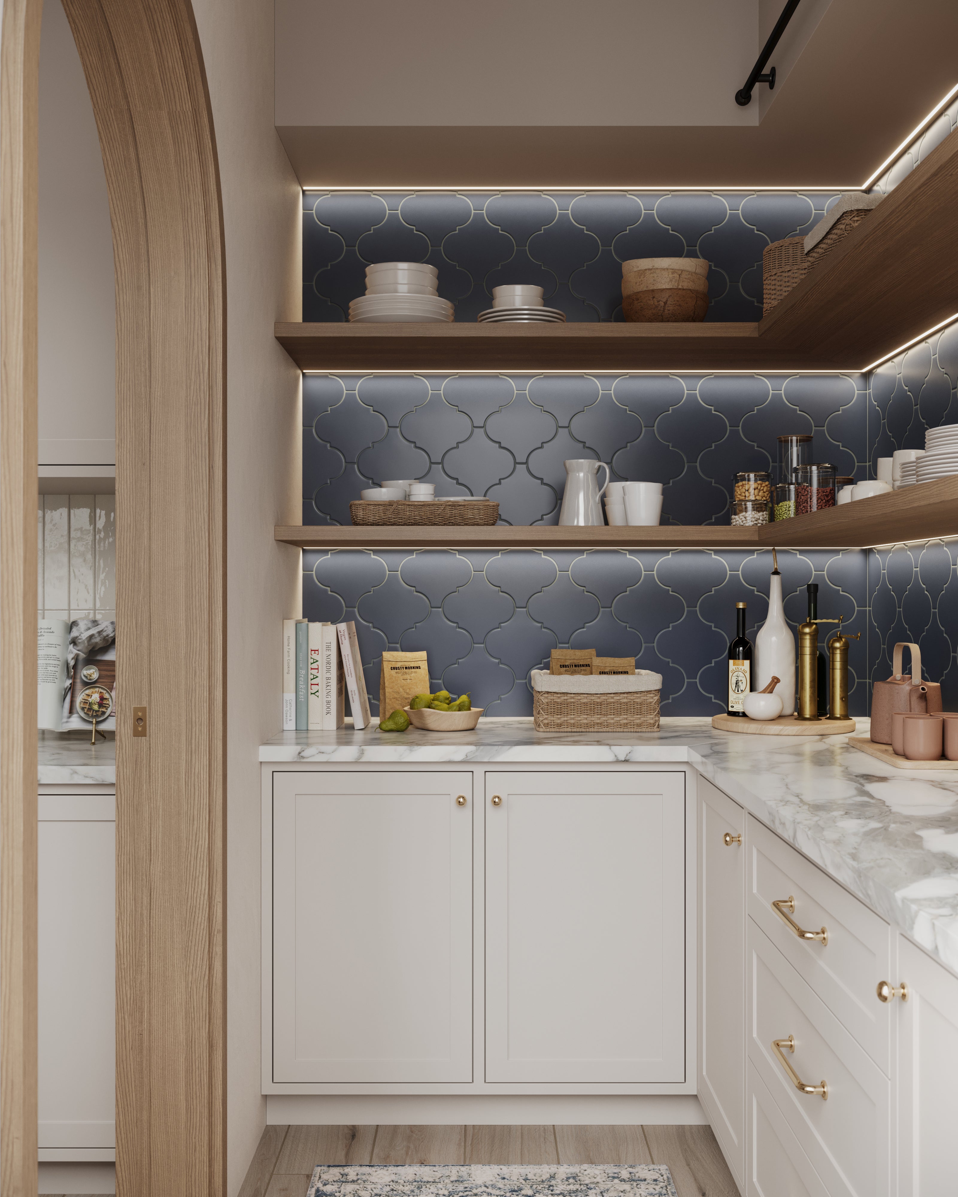 Jasmine 8x8 Arabesque Satin Porcelain Tile in Navy