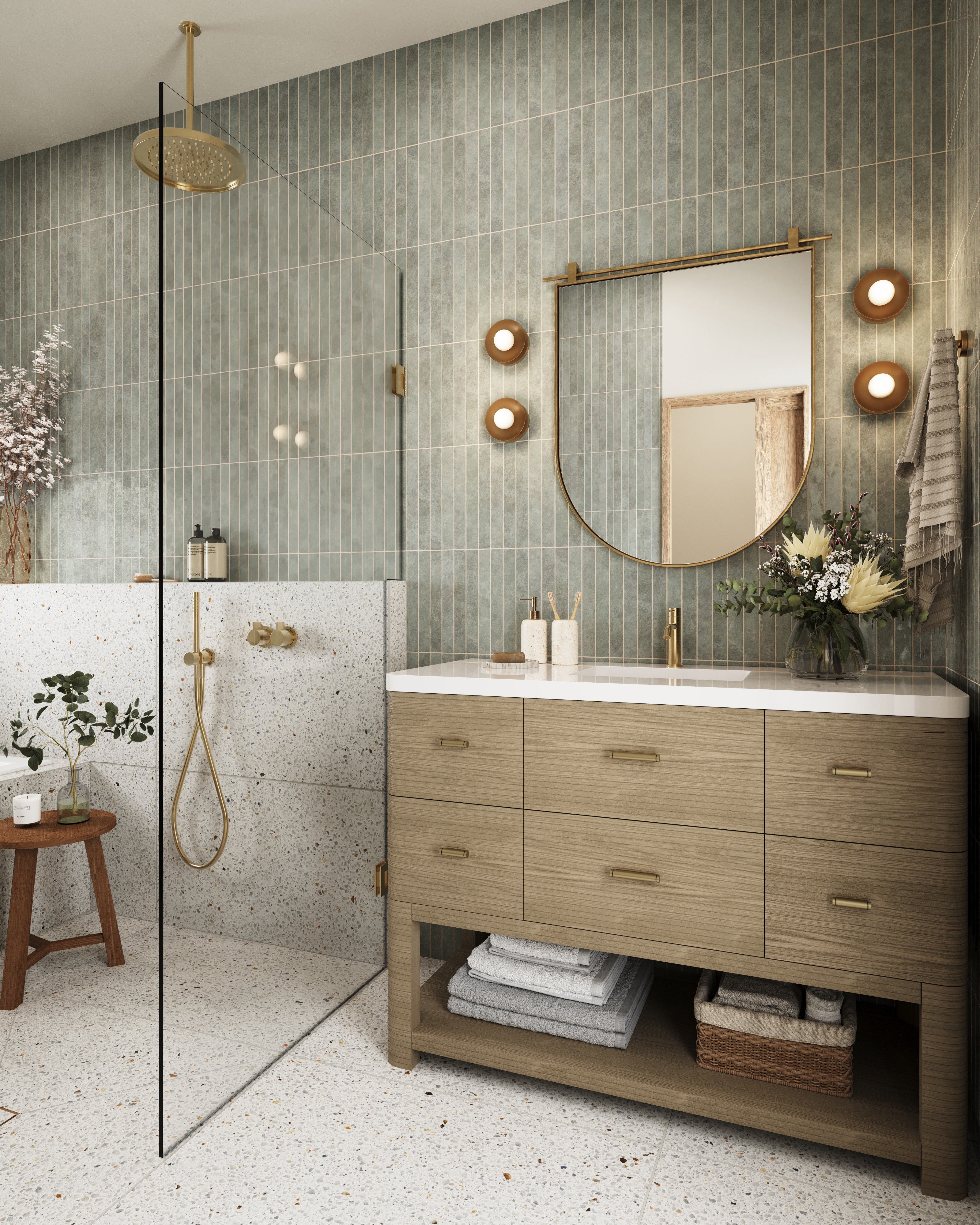 Paxton 48" Single Vanity in Pebble Oak with 3 cm White Zeus Quartz Top