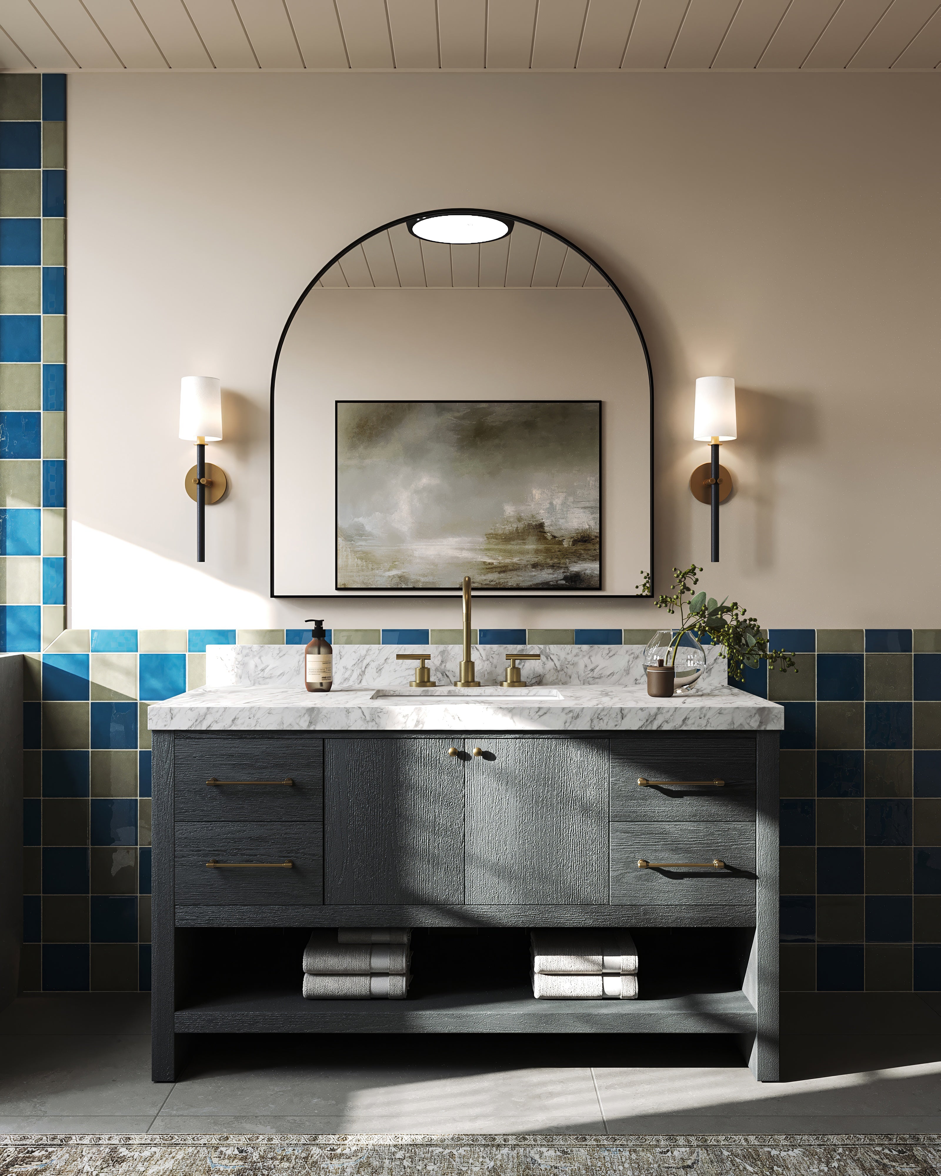 Maxine 55" Single Vanity in Black Wash Oak Veneer with Carrara Marble Top
