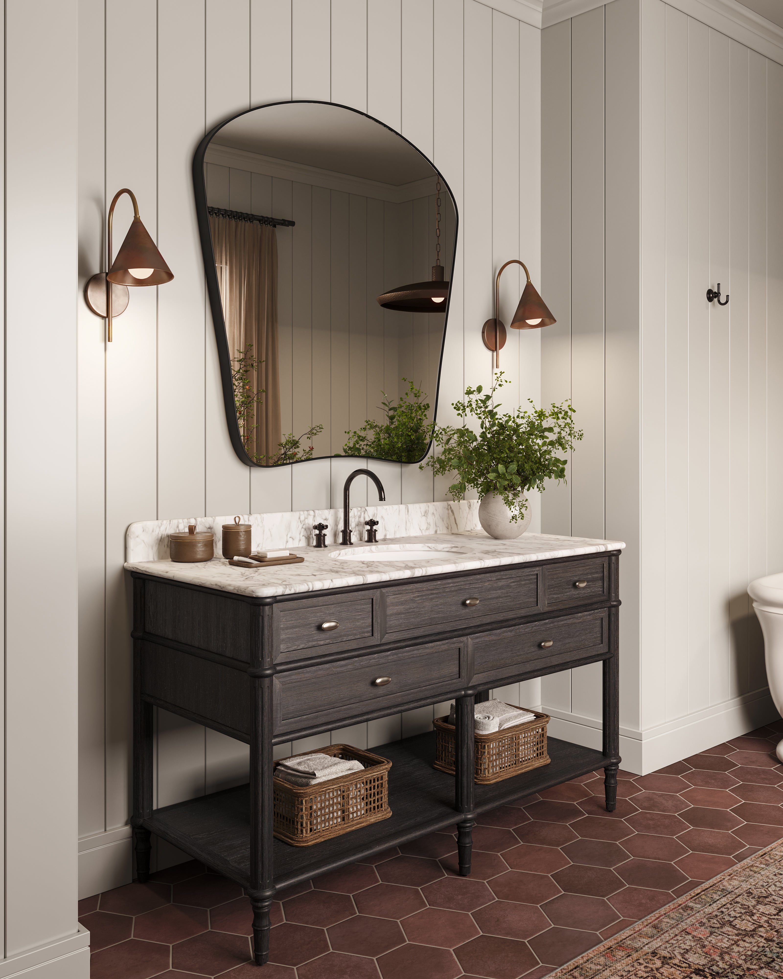 Gemma 55" Single Vanity in Satin Black Veneer with Carrara Marble Top