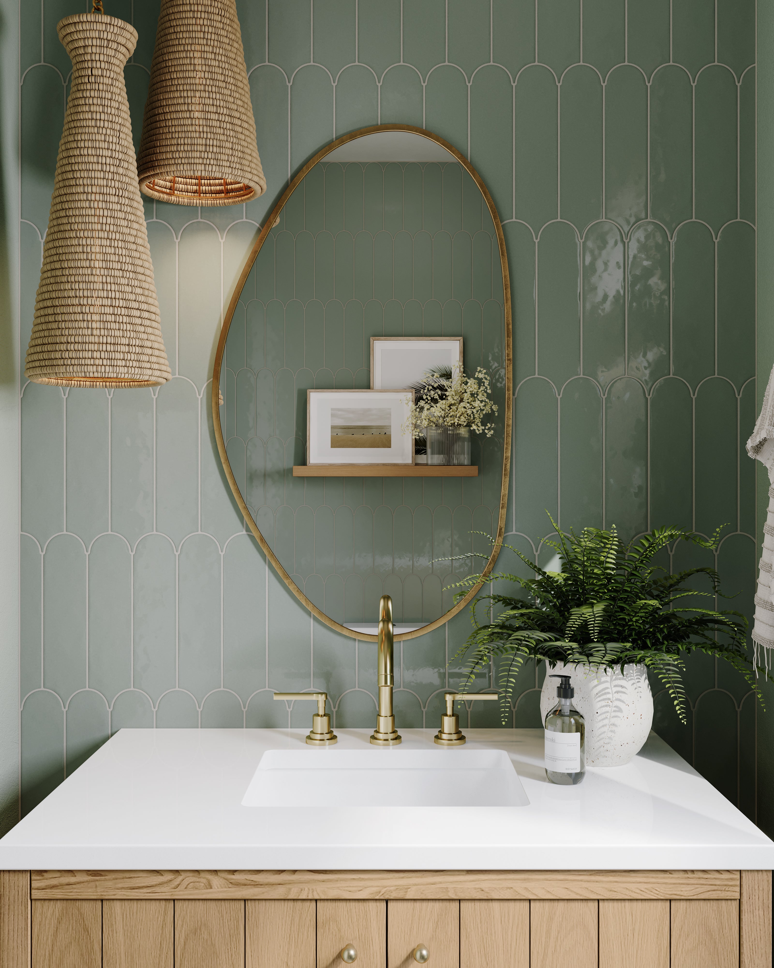 Sarina 3x12 Glossy Ceramic Fishscale Tile in Seafoam