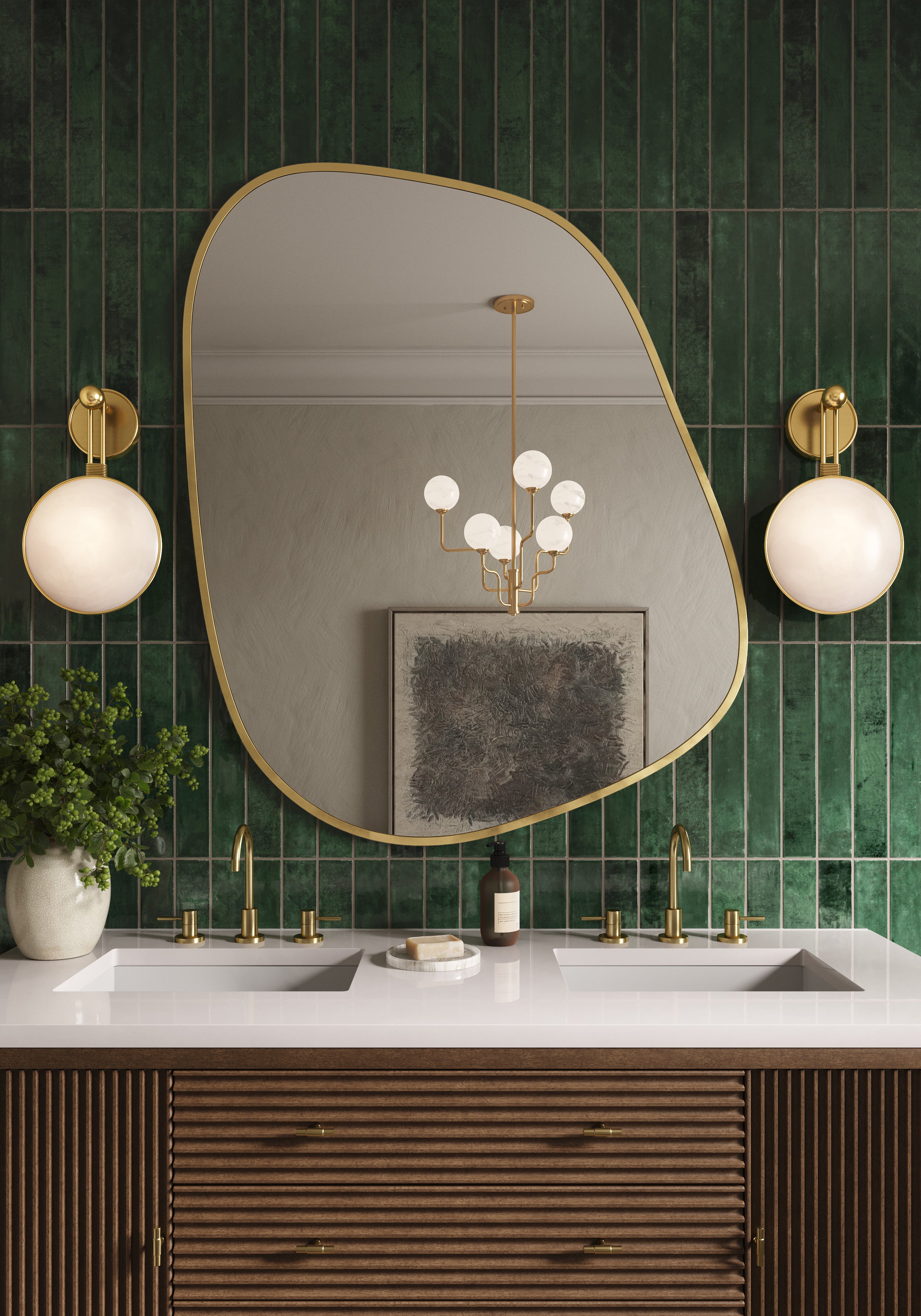 Sasha 60" Double Vanity in Mid Century Walnut with 3 cm White Zeus Quartz Top