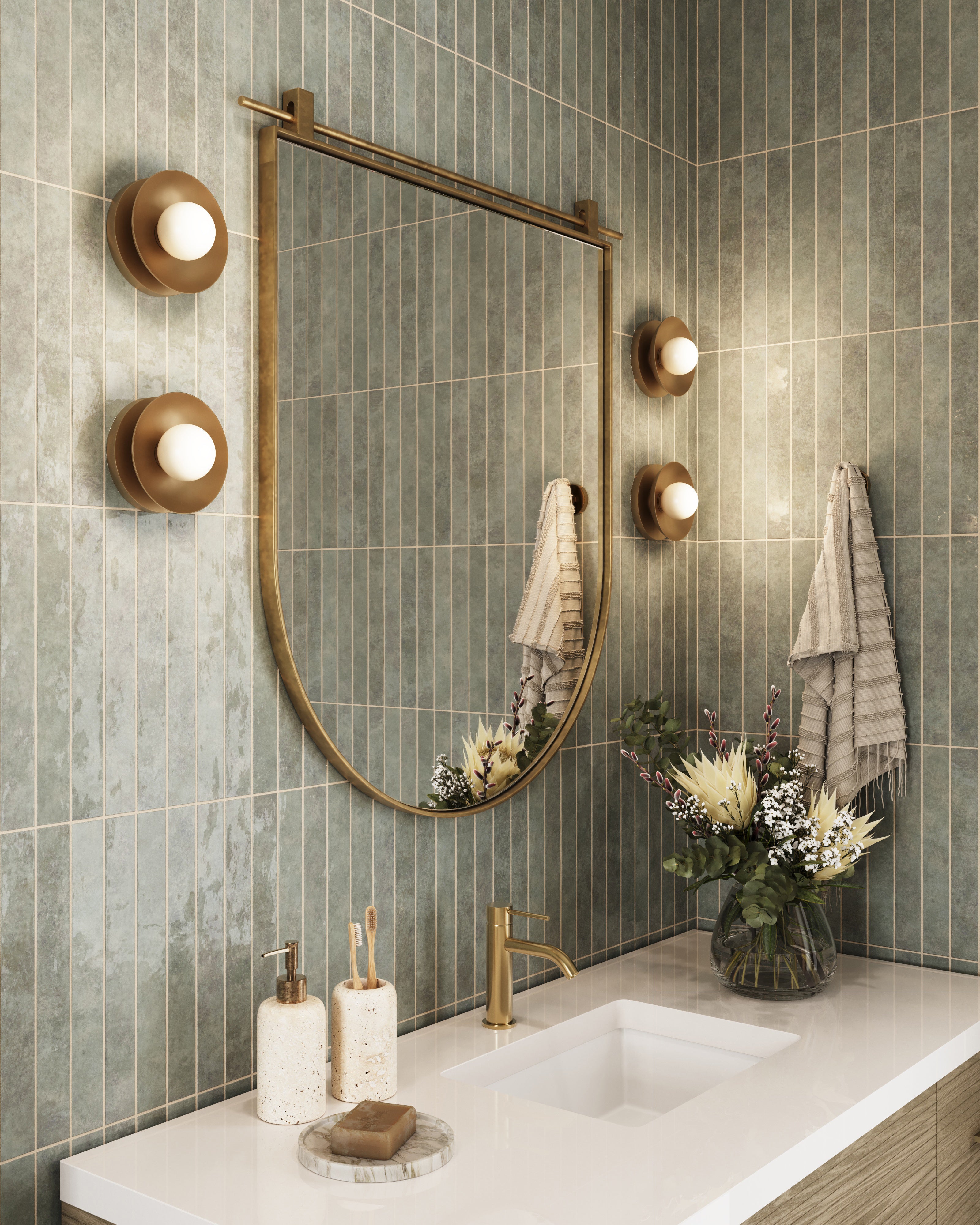 Clancy Small Arch Mirror in Antique Brass