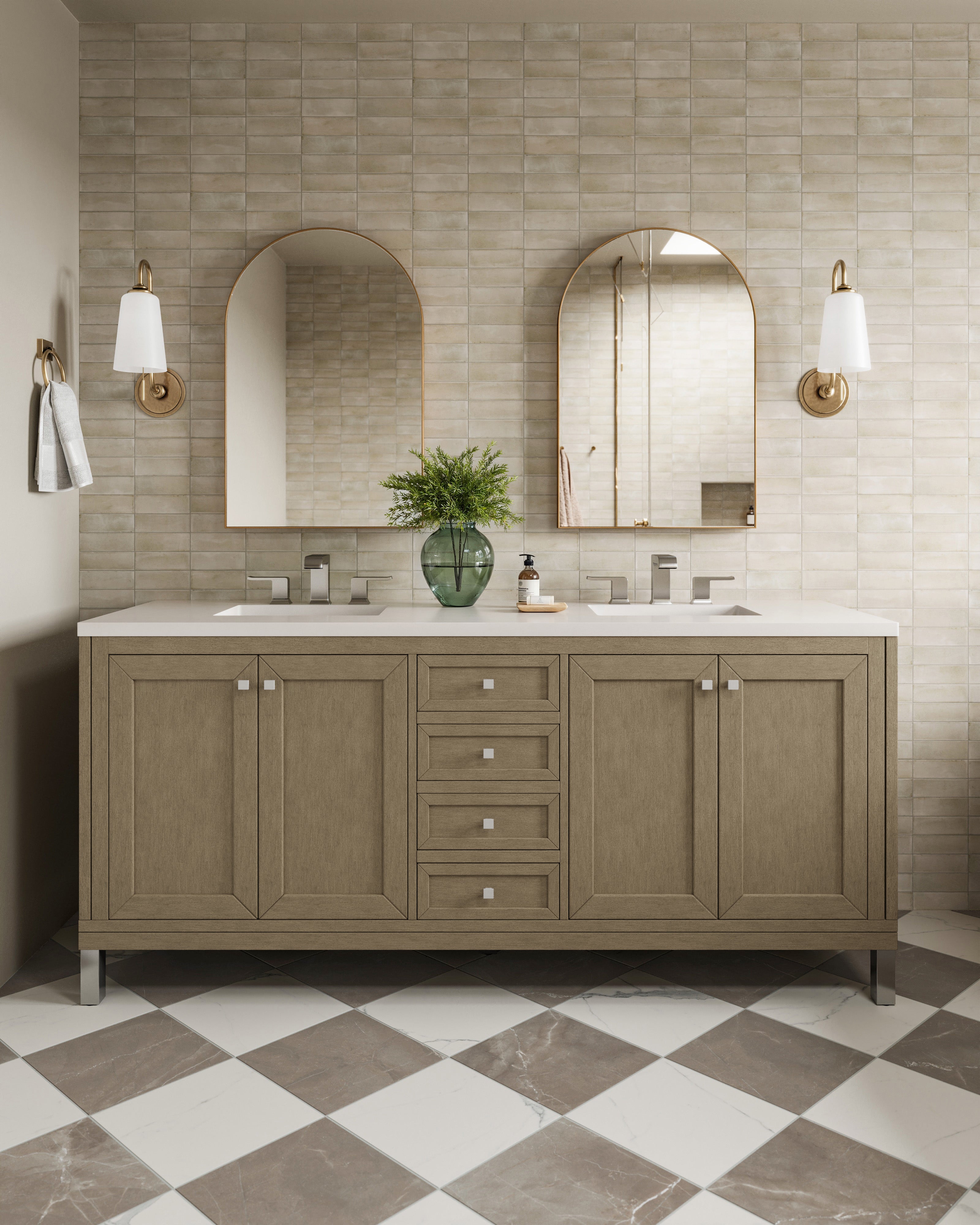 Janelle 72" Double Vanity in Walnut Whisper with 3 cm White Zeus Silestone¨ Top