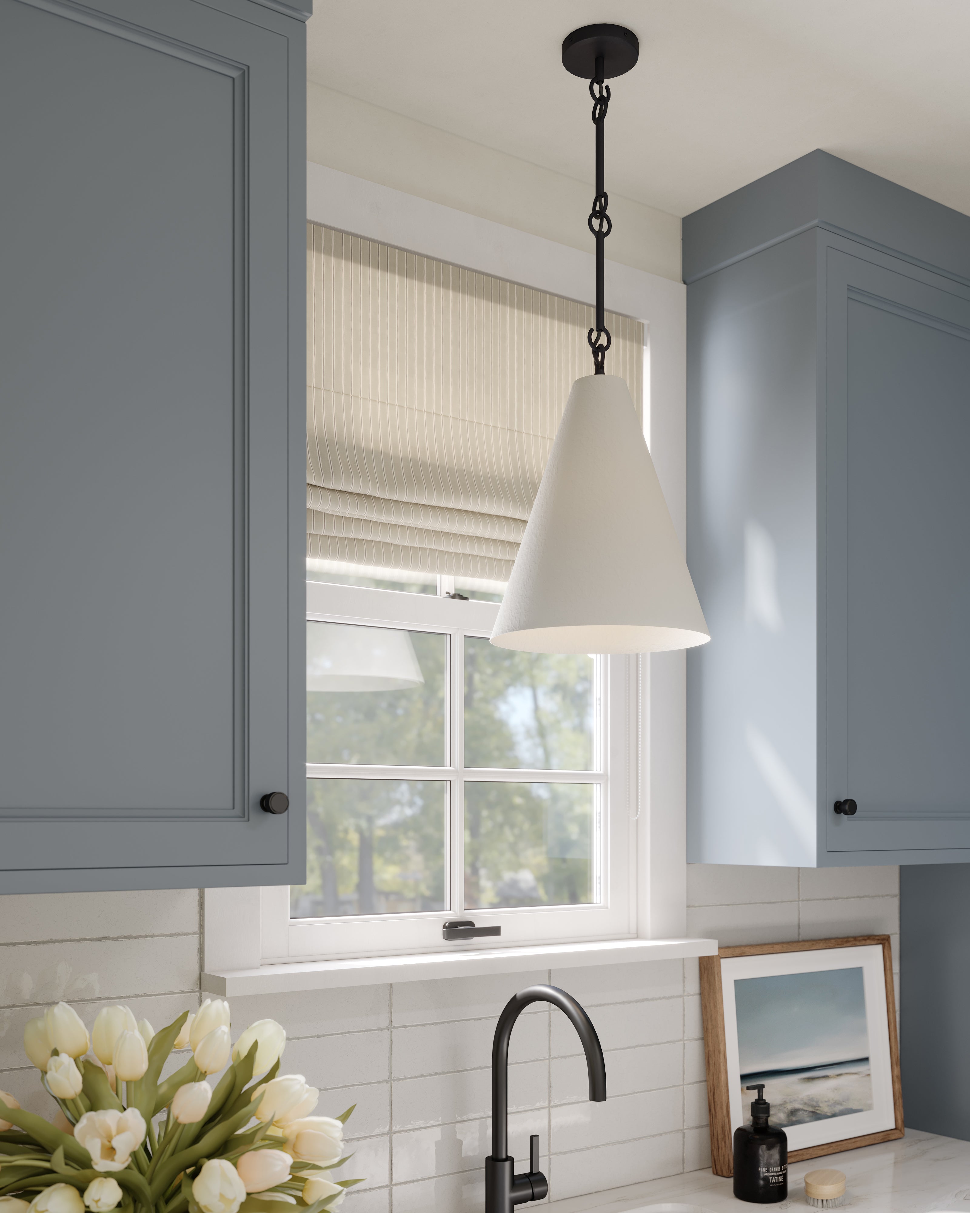 Kane Pendant in Matte White Plaster