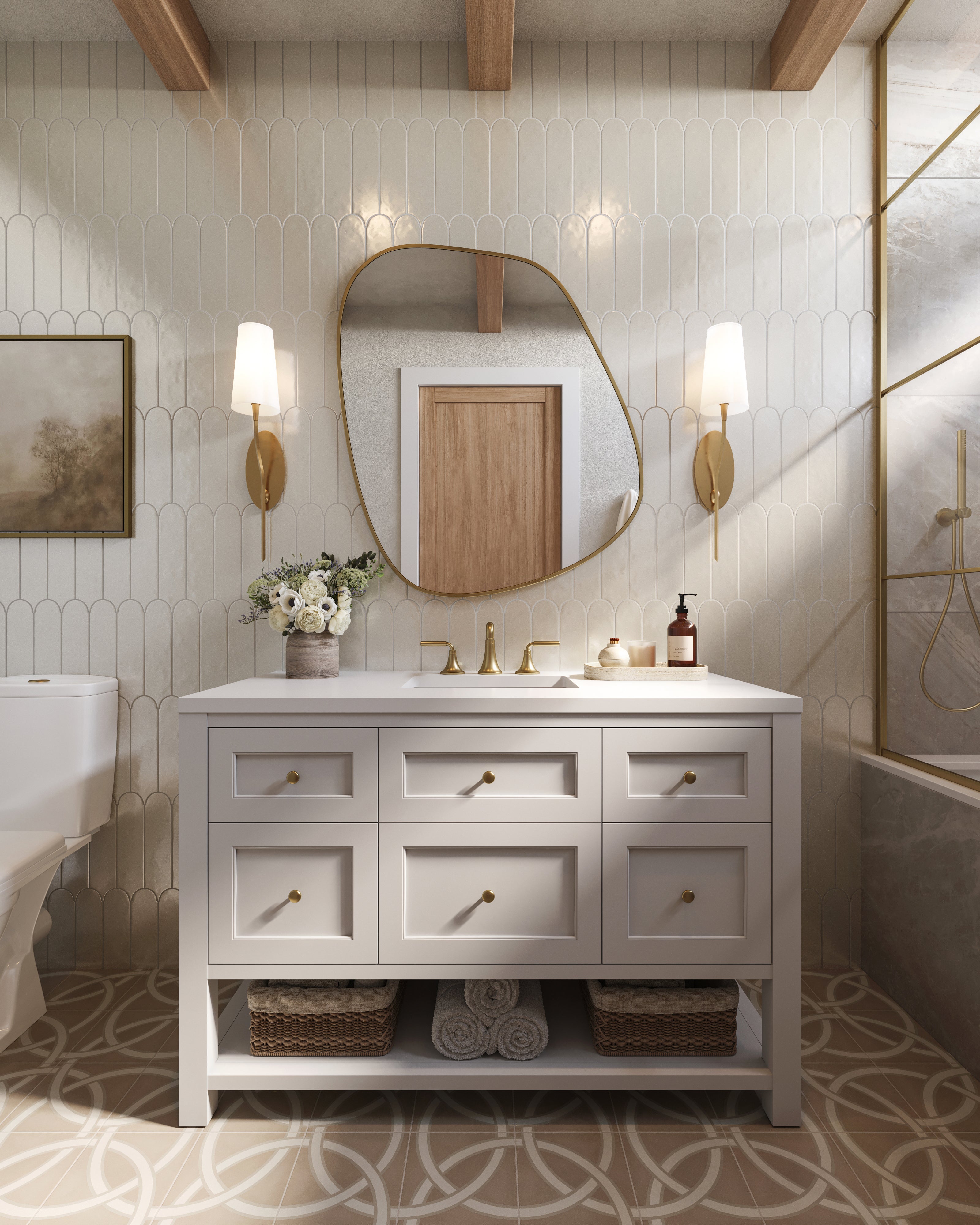 Bridgette 48" Single Vanity in Bright White with 3 cm White Zeus Quartz Top