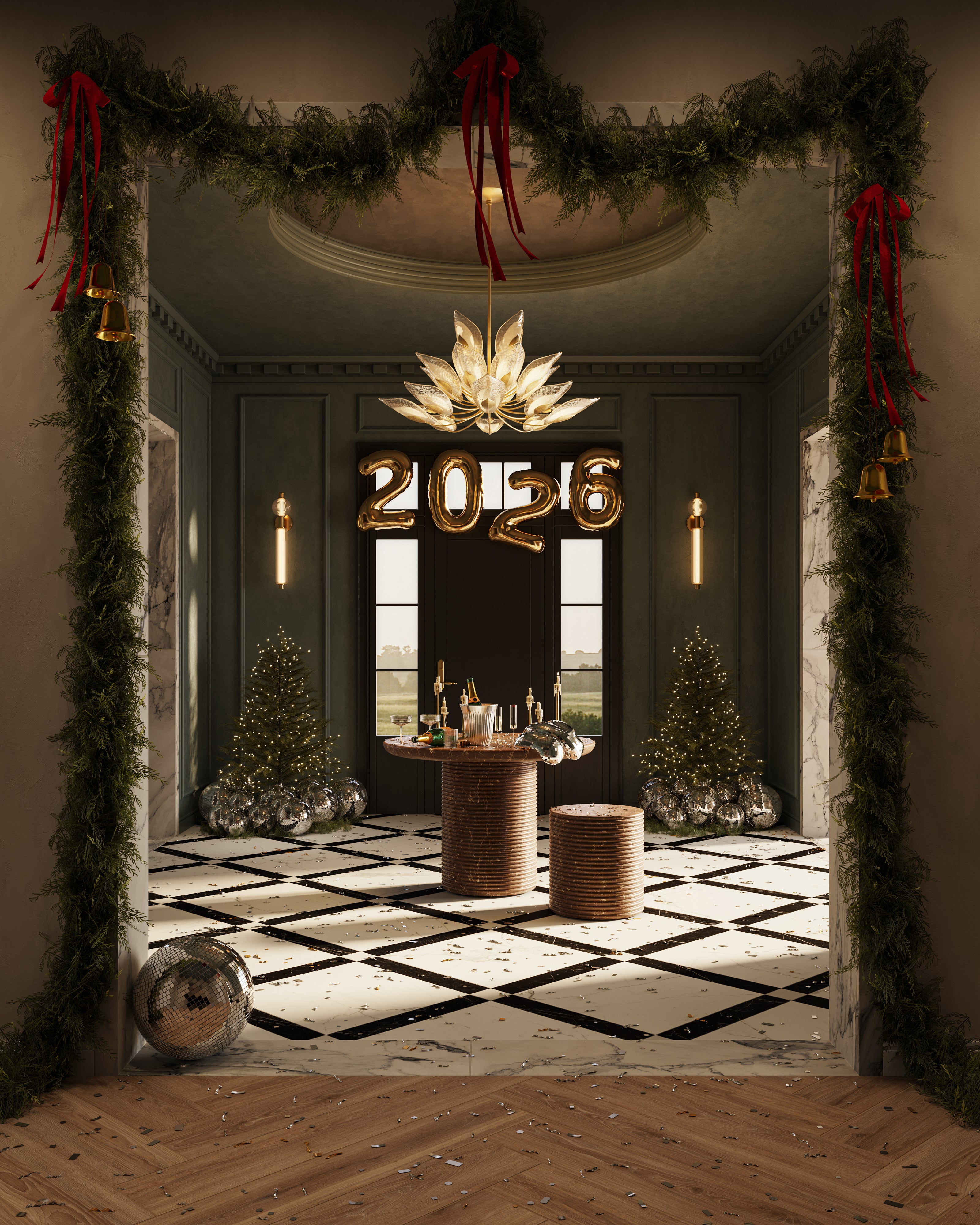 Leona 24x24 Checkerboard Matte Porcelain Tile in Marfil and Nero Marquina