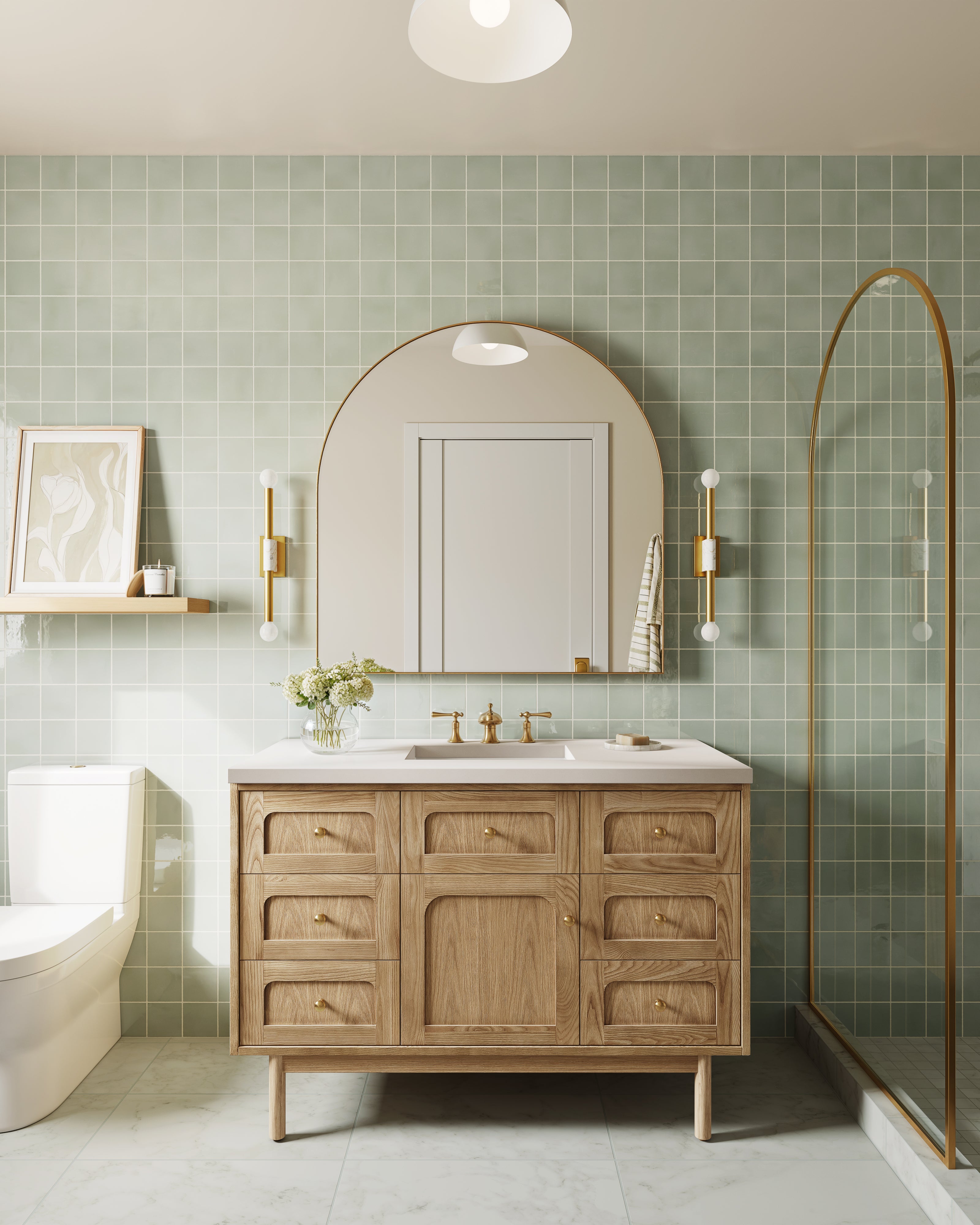 Abigail 48" Single Vanity in Light Natural Oak with 3 cm White Zeus Quartz Top