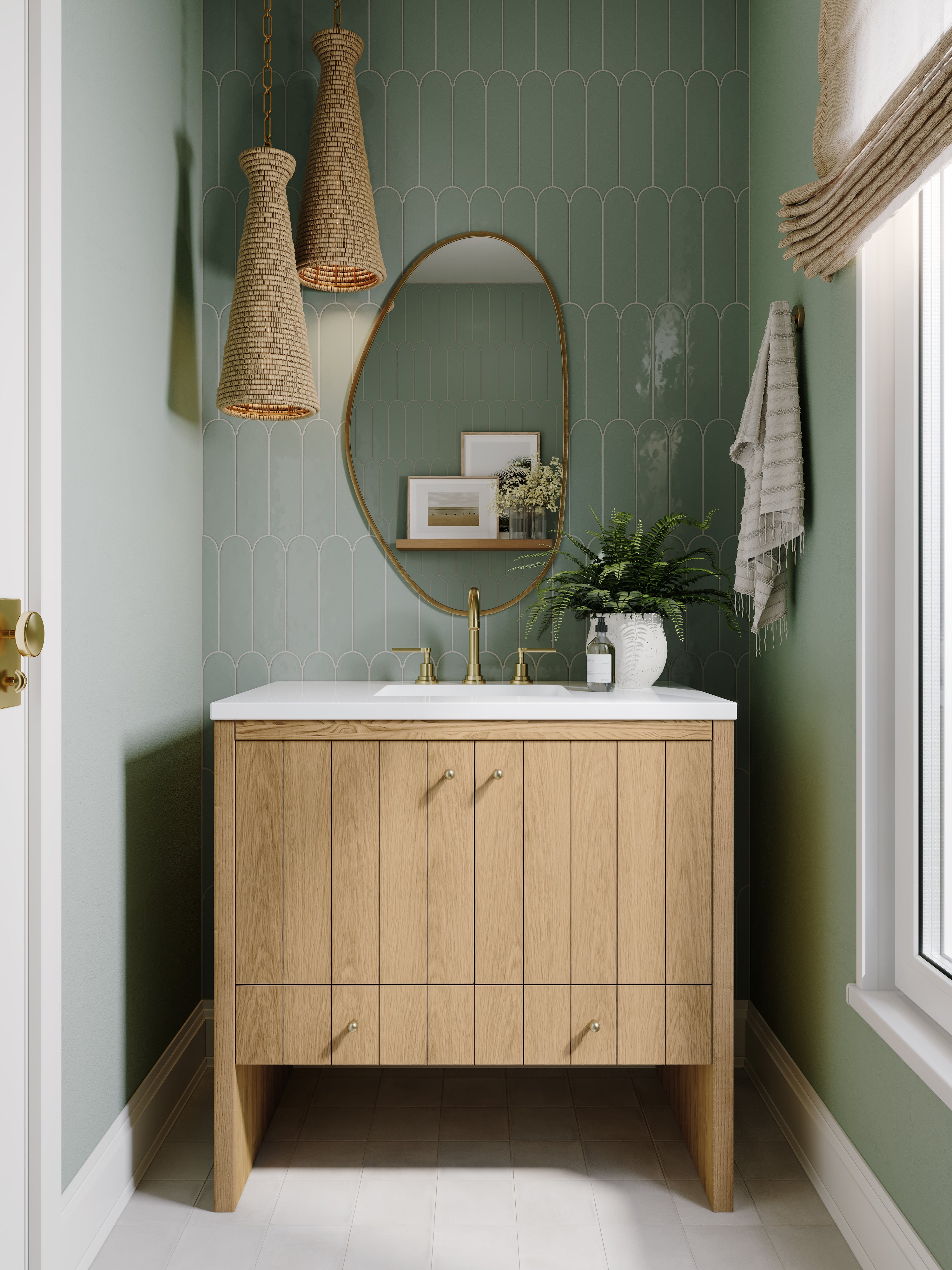 Gabriella 36" Single Vanity in Light Natural Oak with 3 cm White Zeus Quartz Top