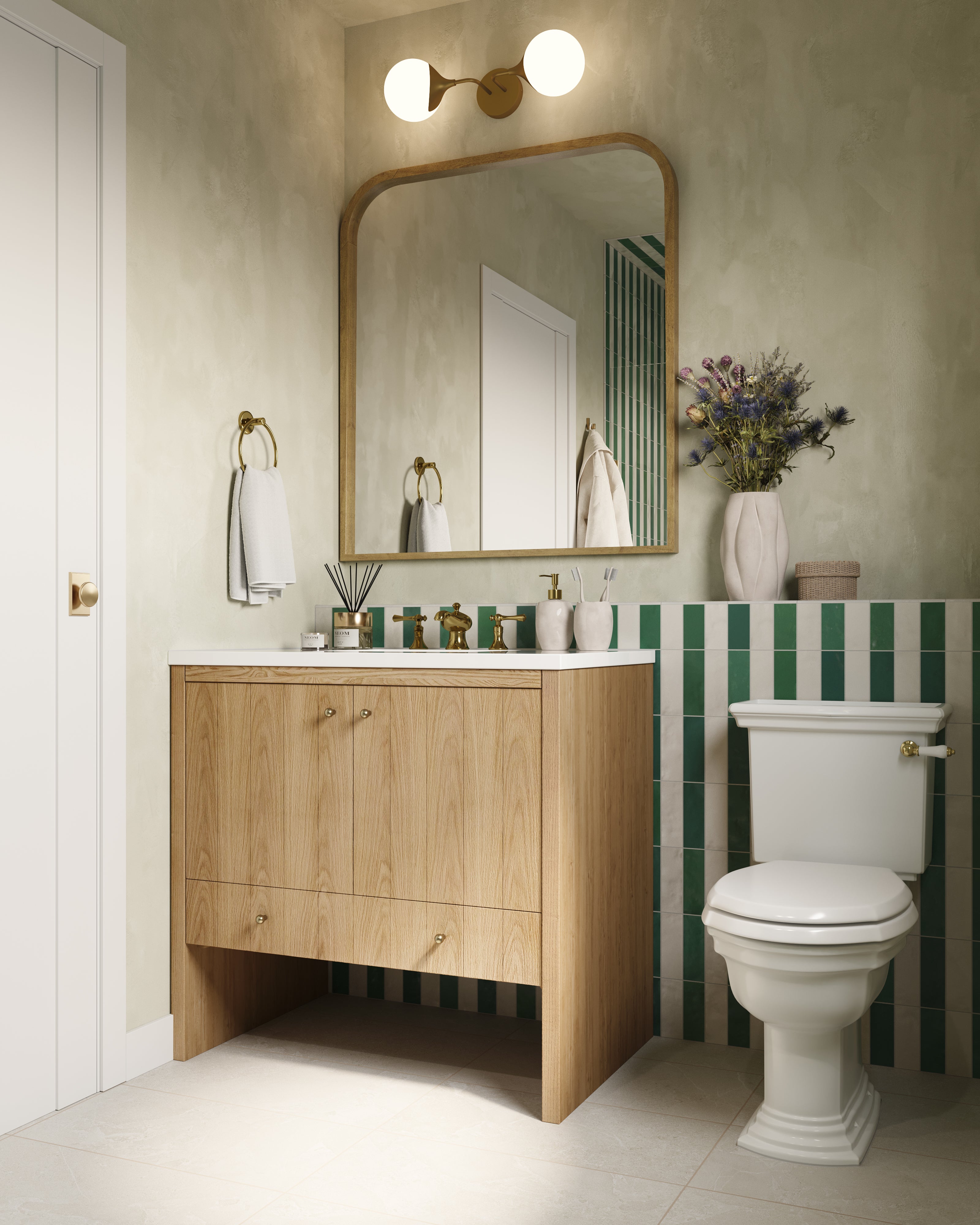 Gabriella 36" Single Vanity in Light Natural Oak with 3 cm White Zeus Quartz Top