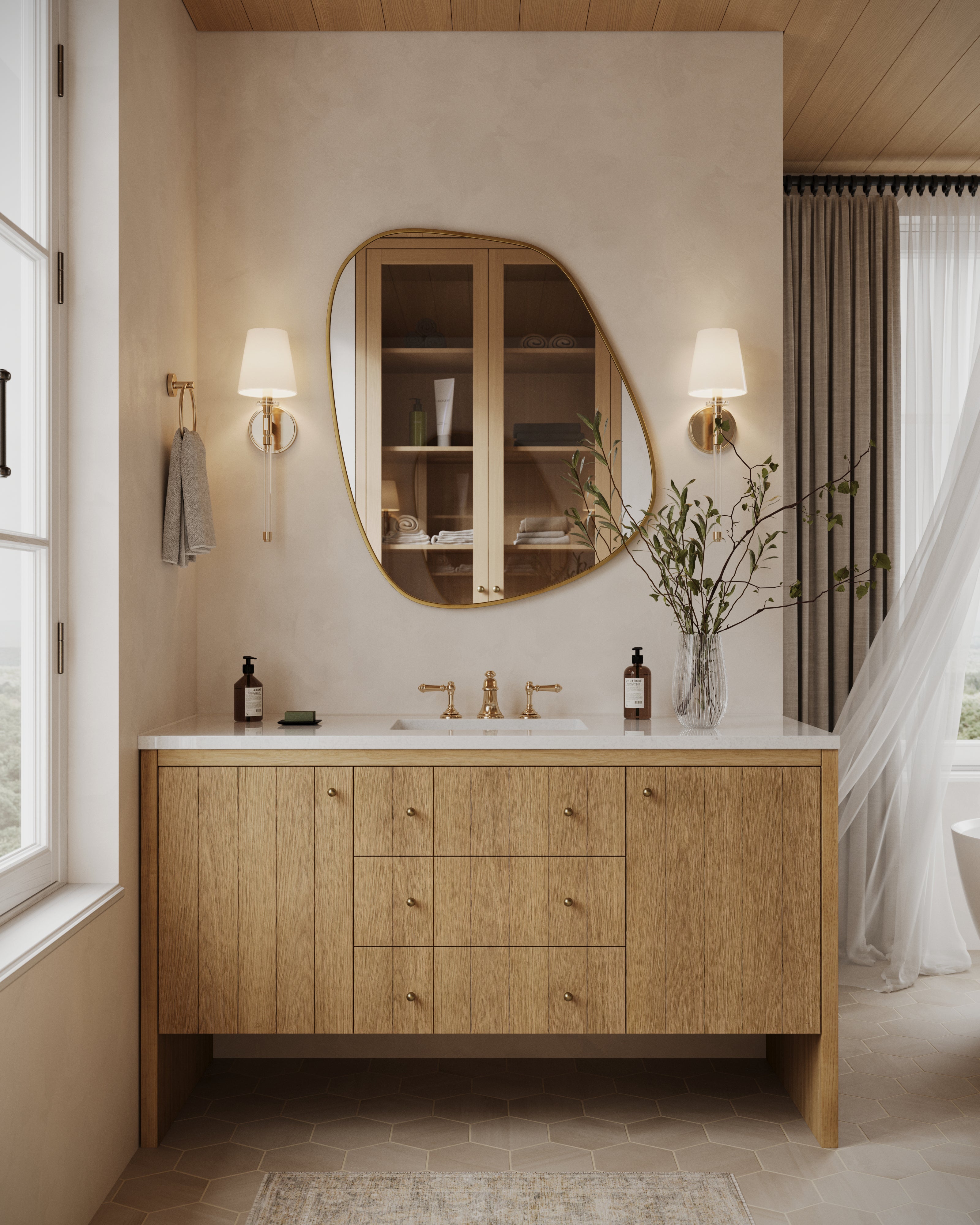 Gabriella 60" Single Vanity in Light Natural Oak with 3 cm White Zeus Quartz Top