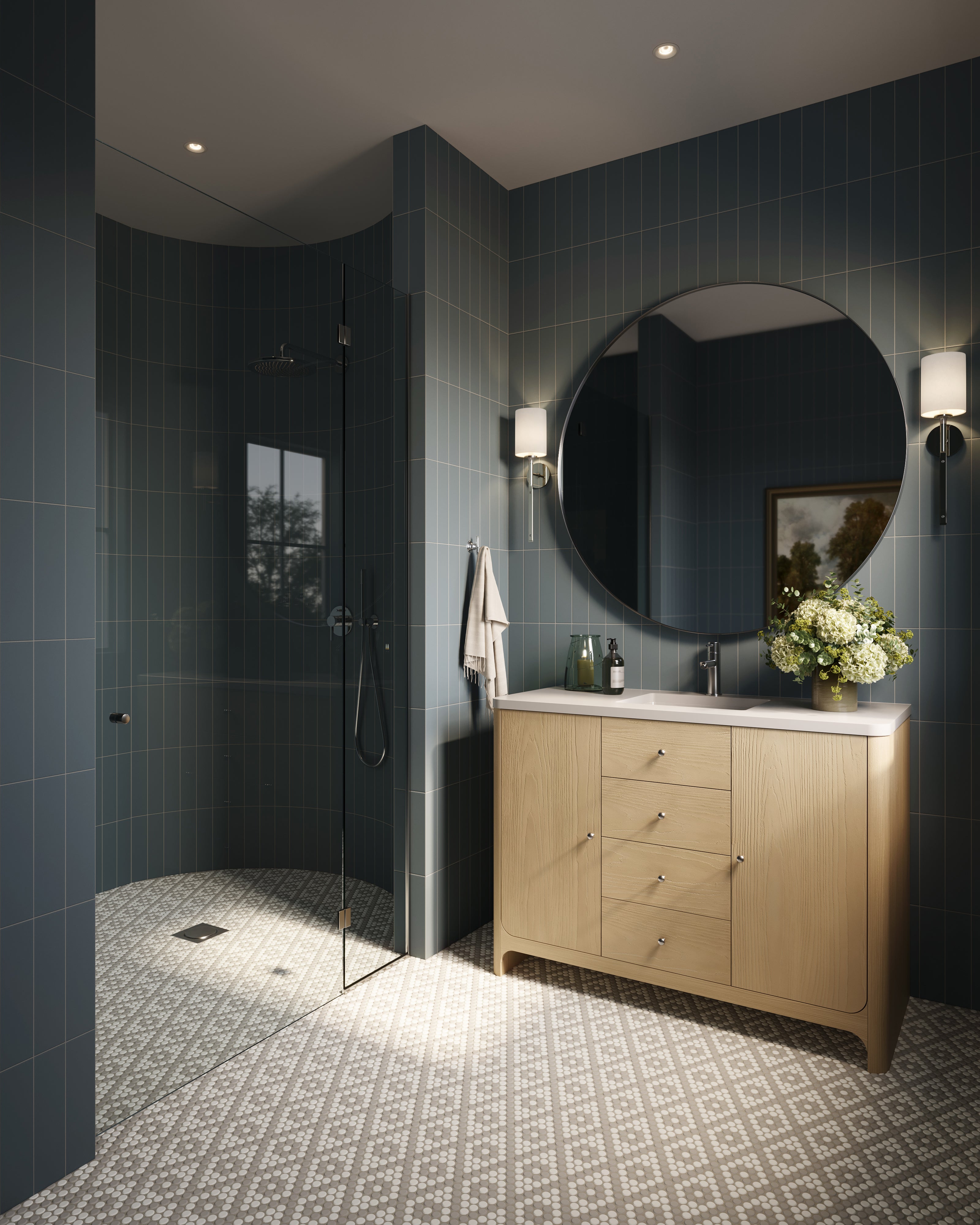 Tristan Round Mirror in Shiny Steel