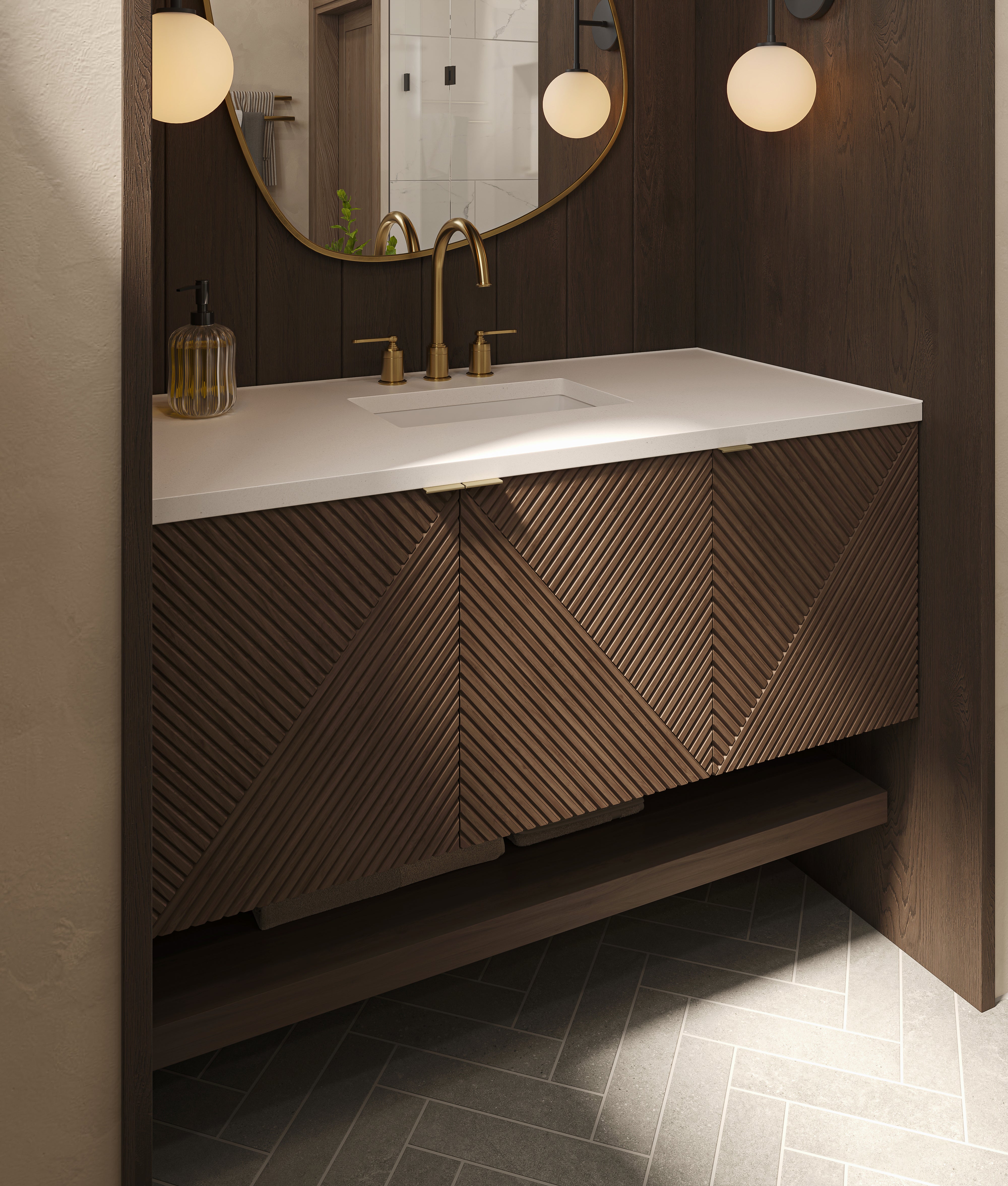 Royce 48" Single Vanity in Chestnut with 3 cm White Zeus Quartz Top