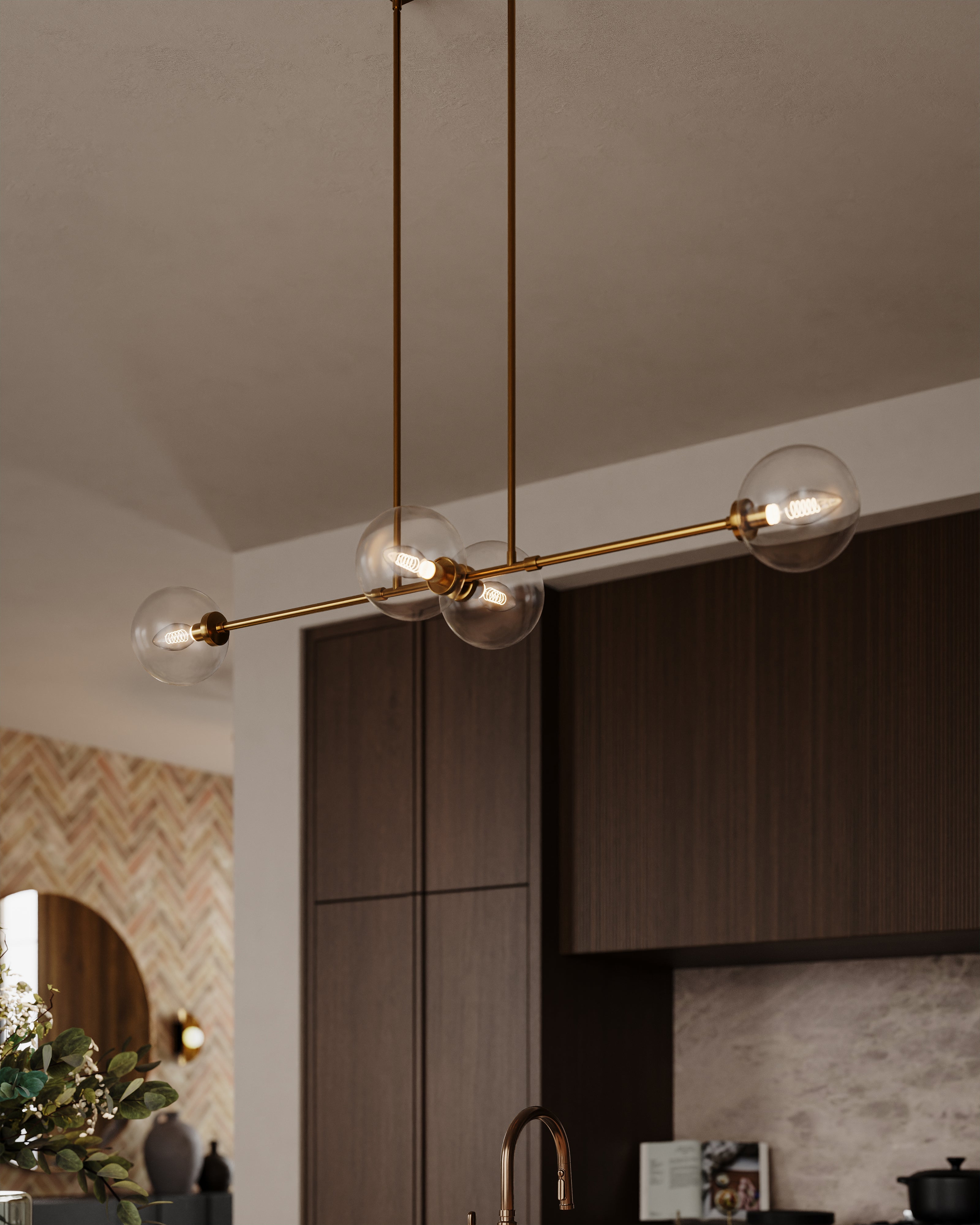 Hailey 48" 4 Lights Linear Pendant in Aged Gold/Clear Glass