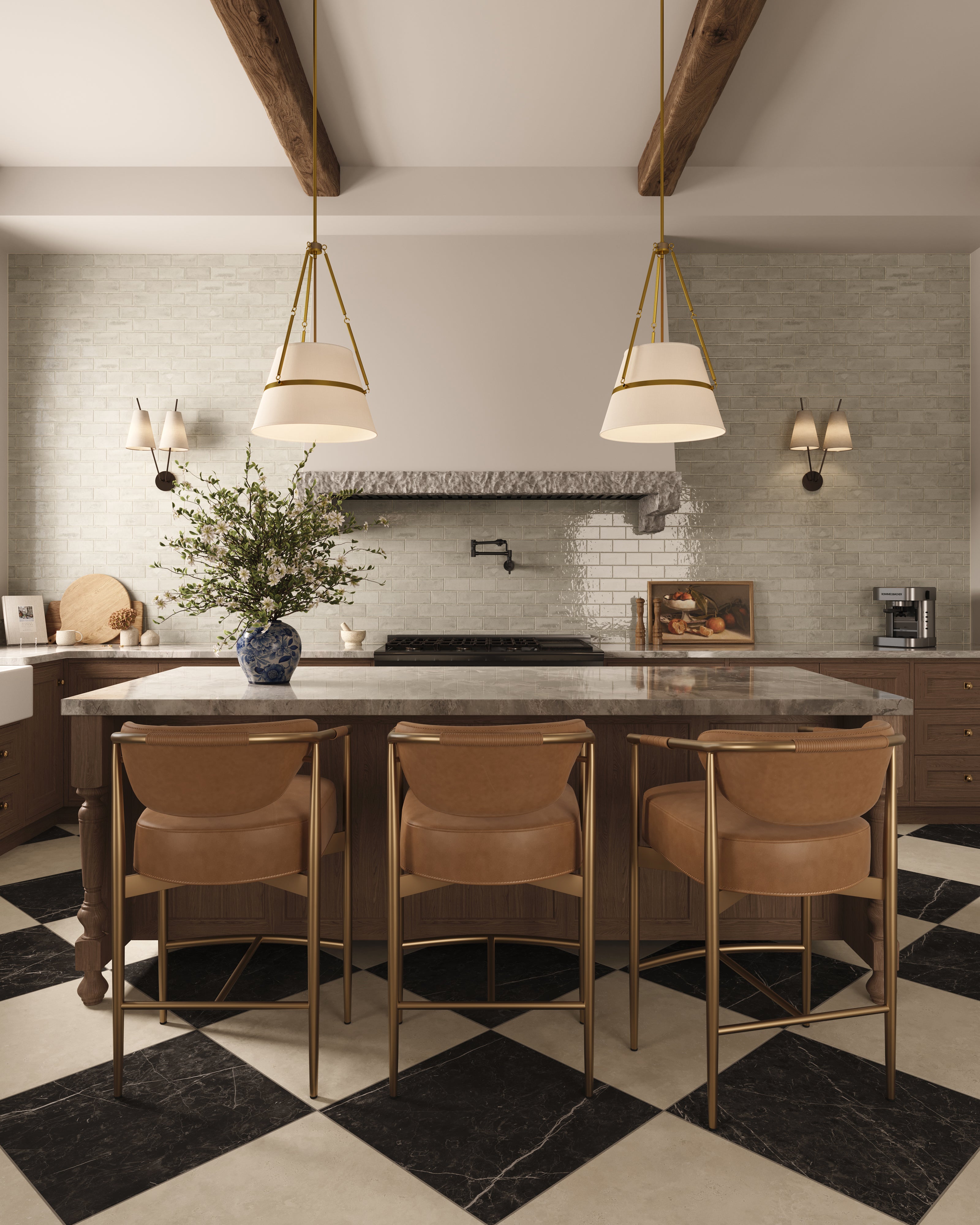 Leona 24x24 Checkerboard Matte Porcelain Tile in Marfil and Nero Marquina